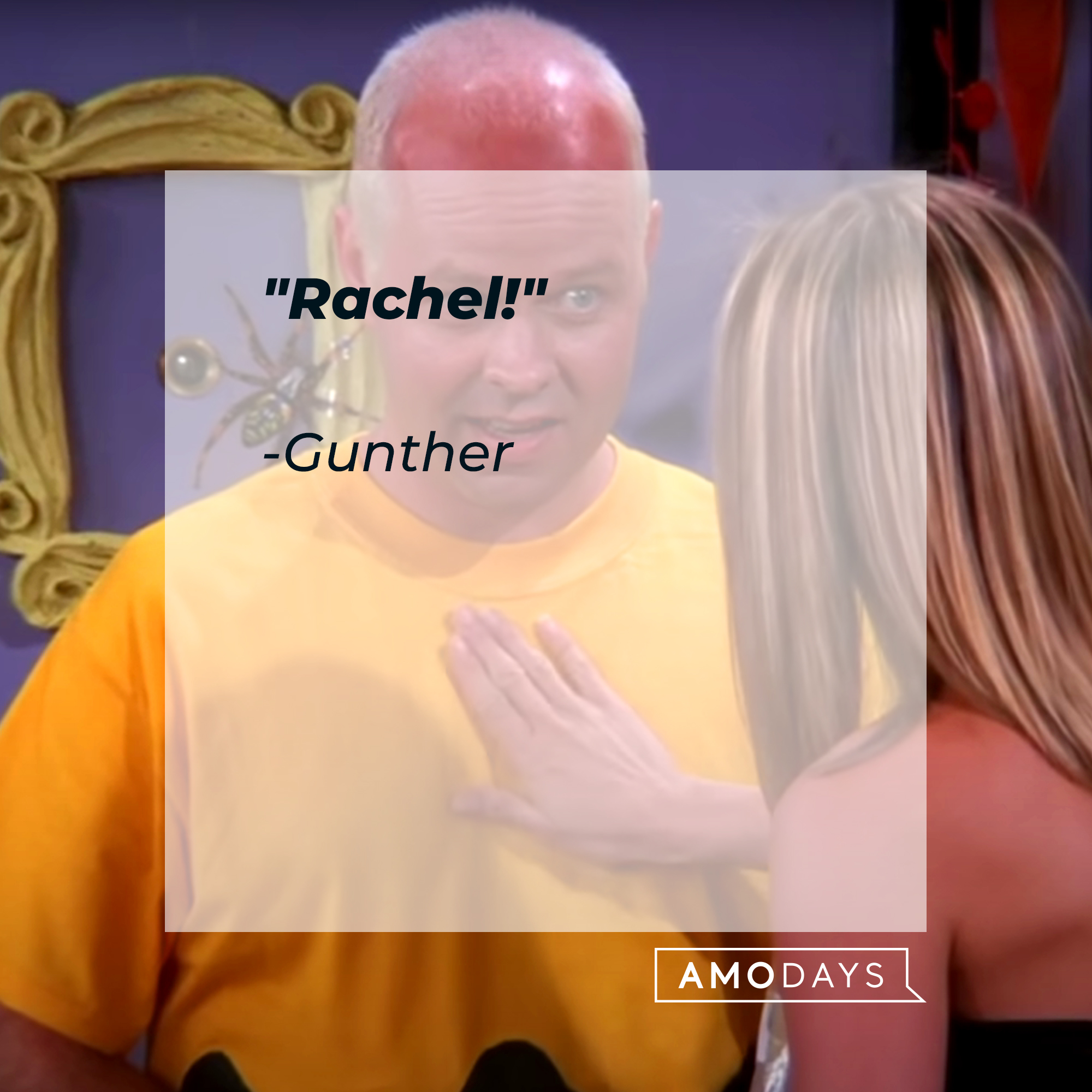 An image of Gunther and Rachel, with his quote: "Rachel!" | Source: Youtube.com/Friends
