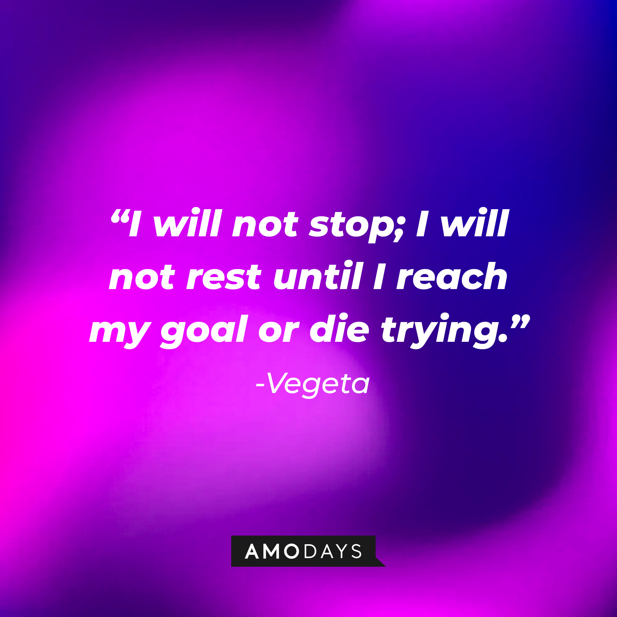 Vegeta’s quote: “I will not stop; I will not rest until I reach my goal or die trying.” | Source: AmoDays