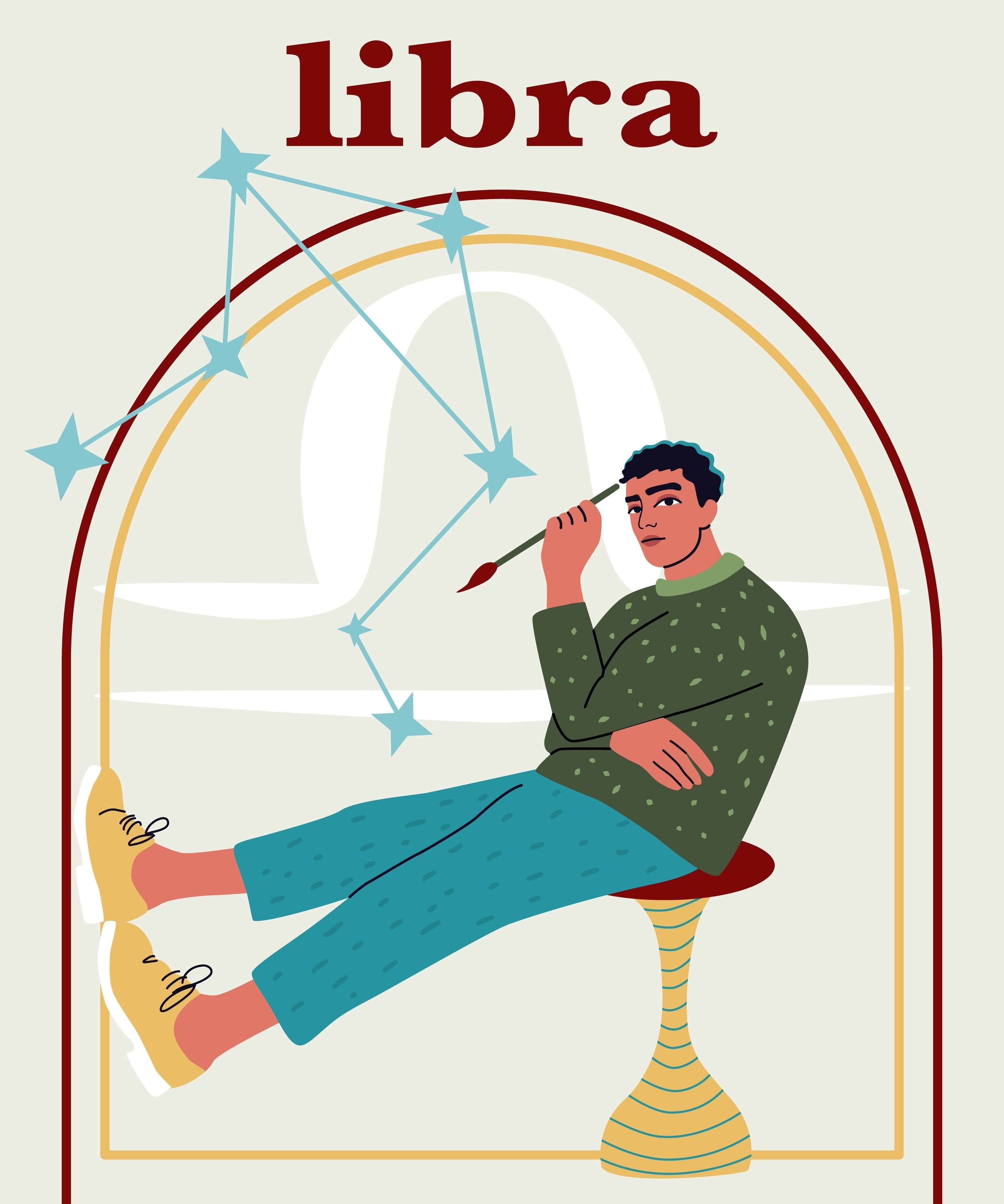 An illustration of a man posing against the Libra zodiac symbol and the sign's constellation | Source: Shutterstock