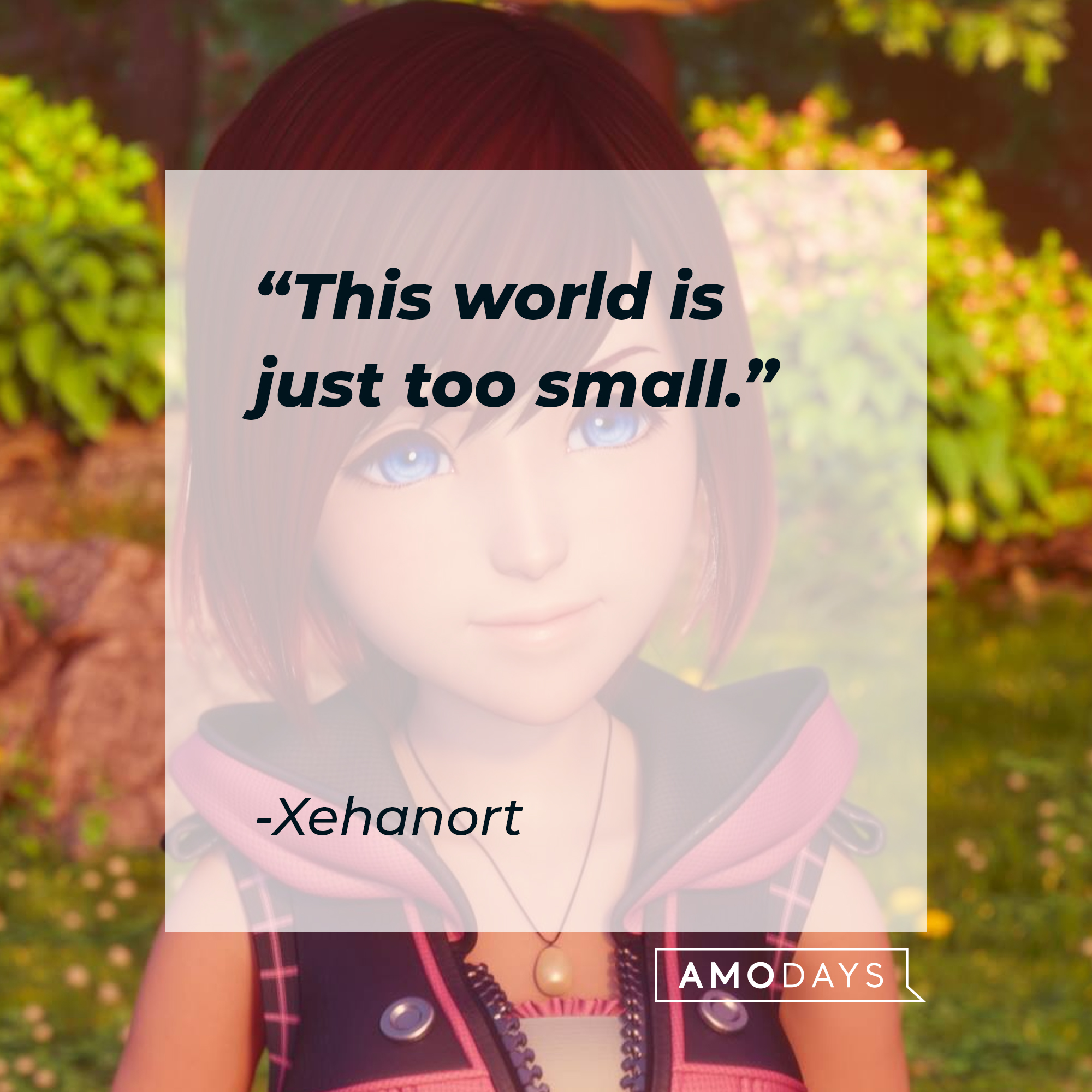 An image of Kairi with Xehanort’s quote: "This world is just too small." | Source: facebook.com/KingdomHearts