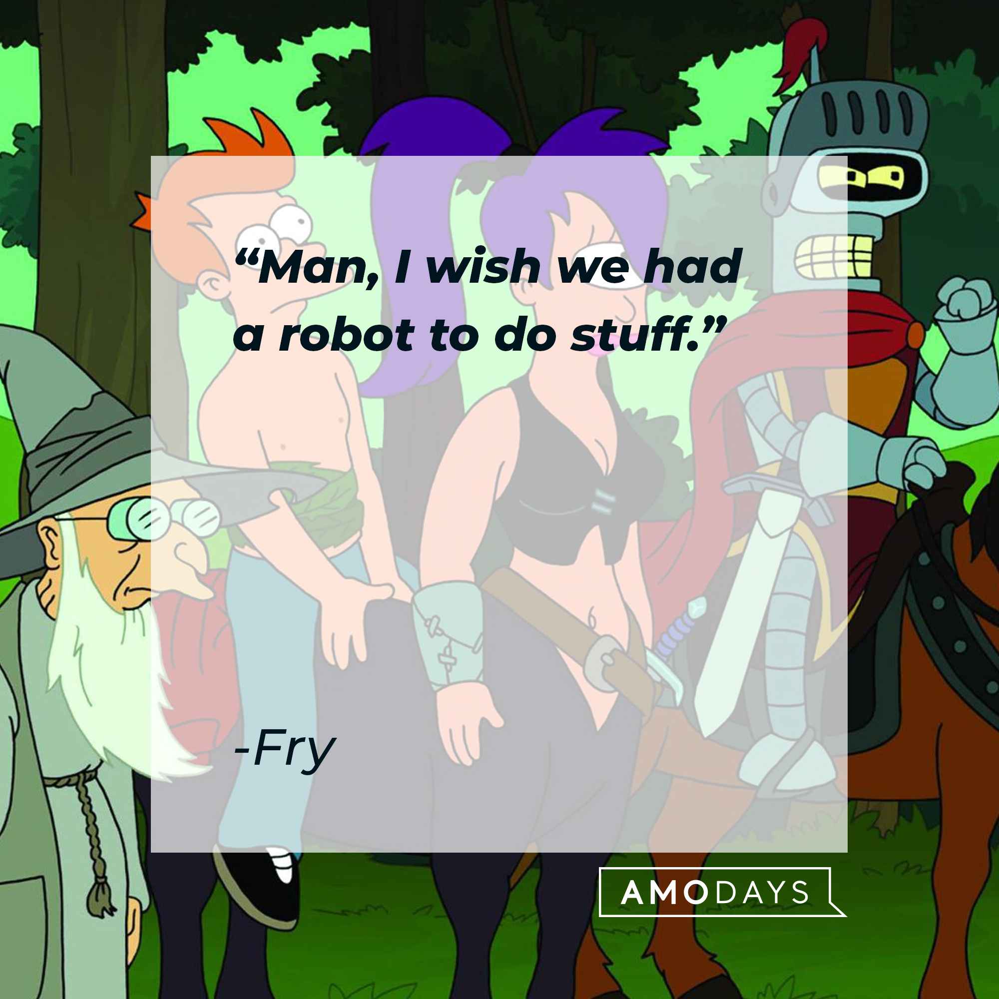 Fry Futurama's quote: "Man, I wish we had a robot to do stuff." | Source: Facebook.com/Futurama