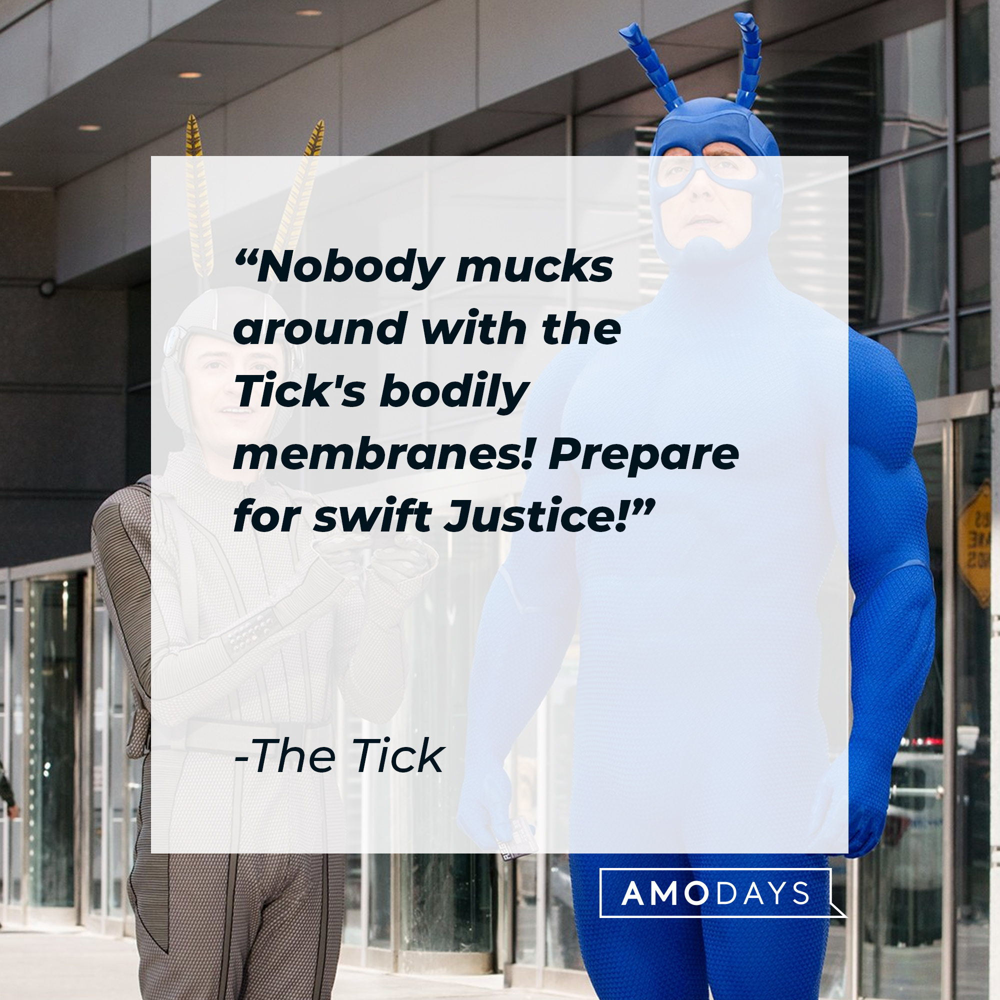 The Tick's quote: "Nobody mucks around with the Tick's bodily membranes! Prepare for swift Justice!" | Source: Facebook.com/TheTick