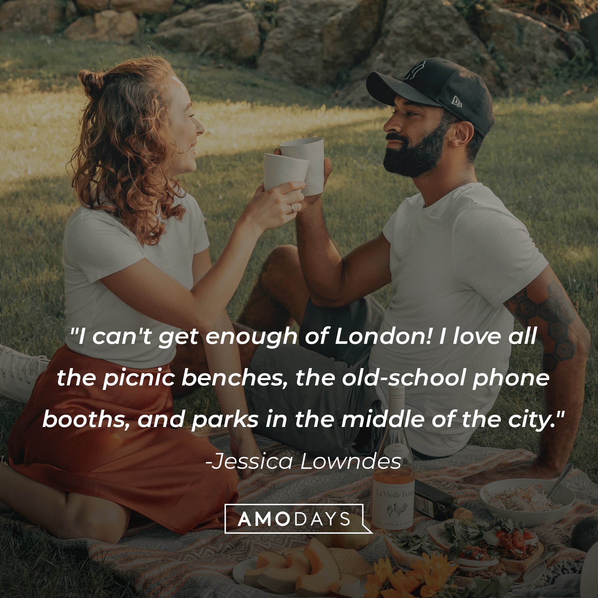 Jessica Lowndes' quote: "I can't get enough of London! I love all the picnic benches, the old-school phone booths, and parks in the middle of the city." | Image: AmoDays