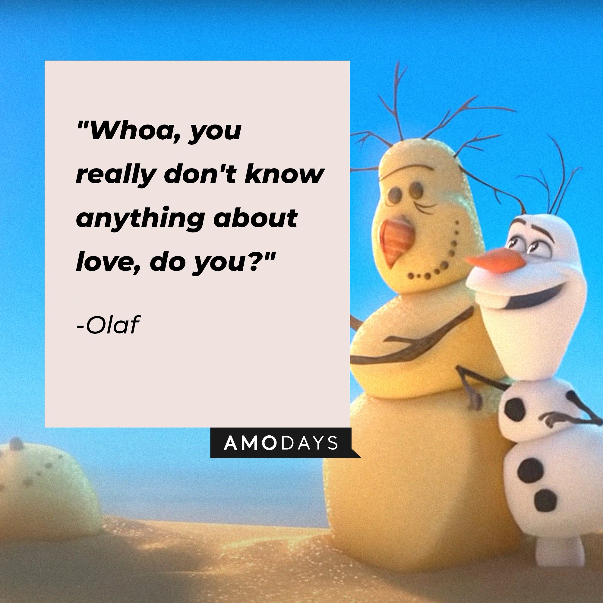 Olaf’s quote: "Whoa, you really don't know anything about love, do you?" | Image: AmoDays  