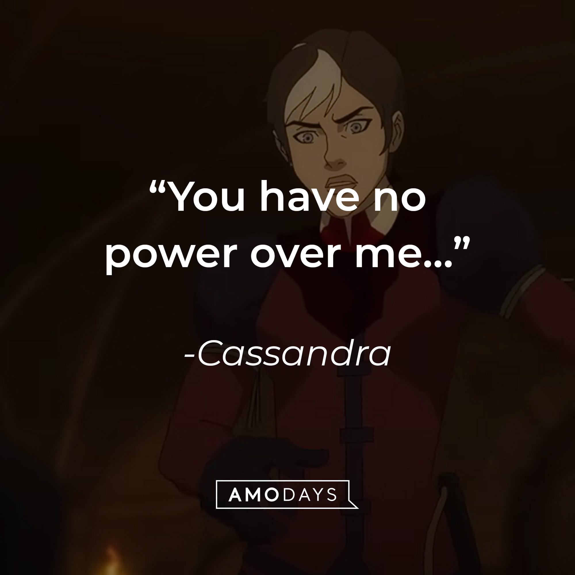 An image of Cassandra  with her quote: “You have no power over me…” | Source: youtube.com/PrimeVideo