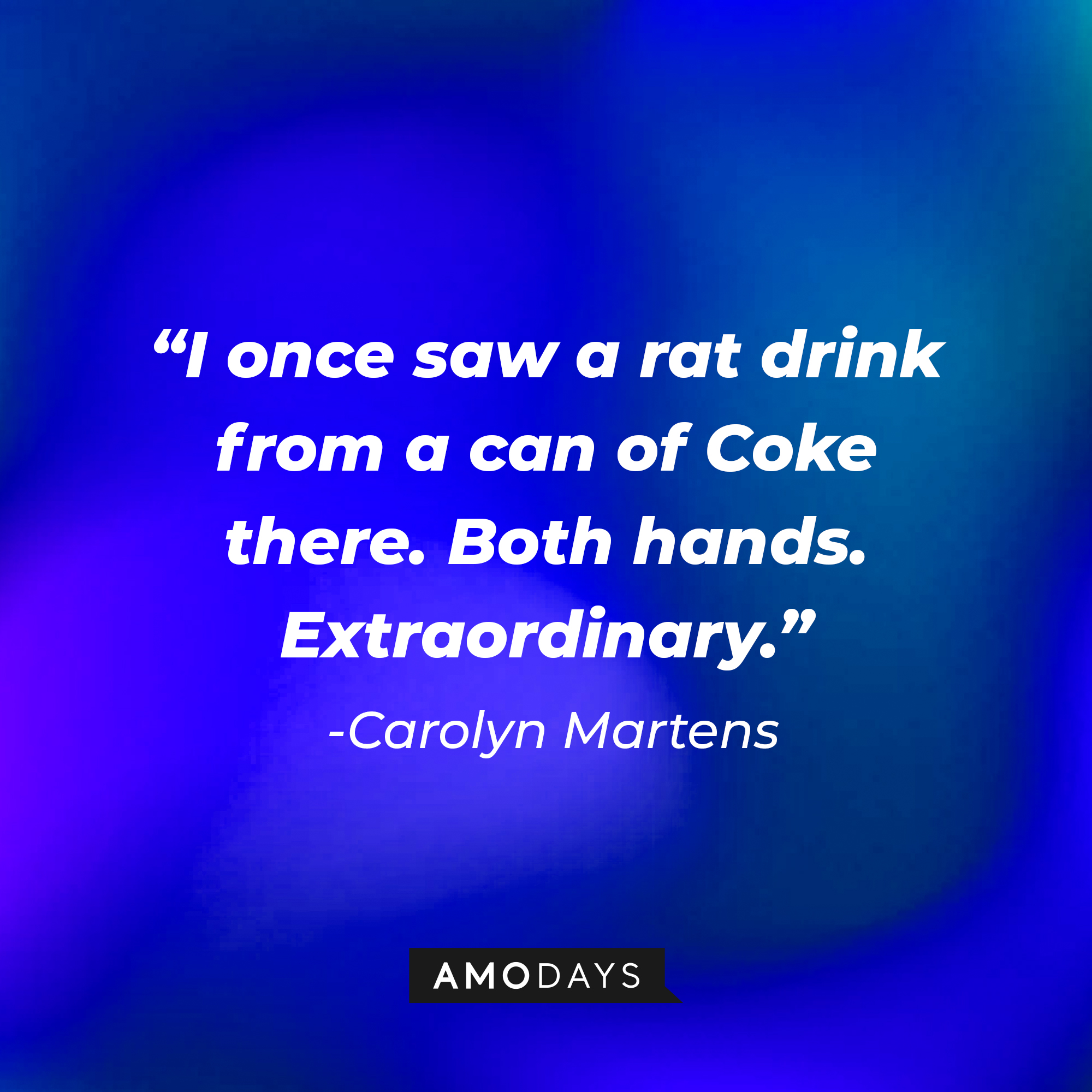 Carolyn Martens’s quote: “I once saw a rat drink from a can of Coke there. Both hands. Extraordinary.” | Source: AmoDays