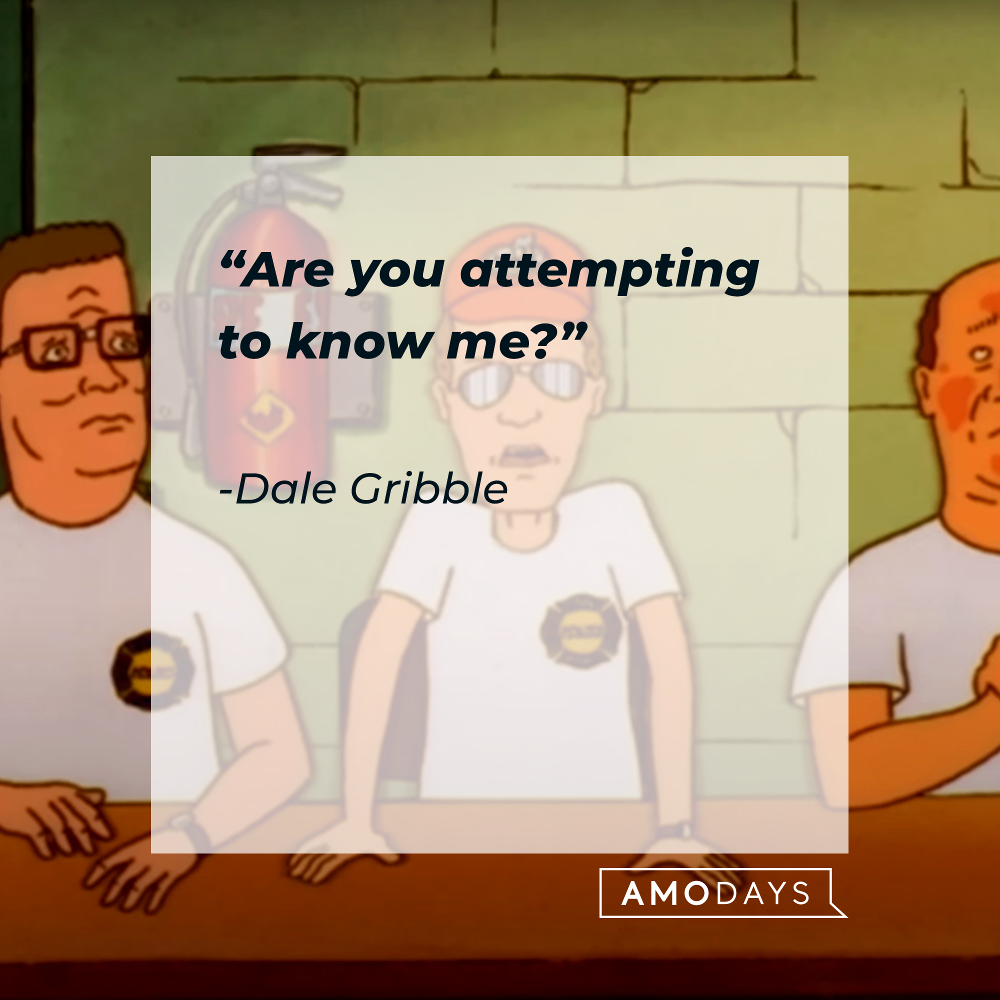 Dale Gribble and other characters from "King of the Hill," with his quote: “Are you attempting to know me?” | Source: Youtube.com/adultswim