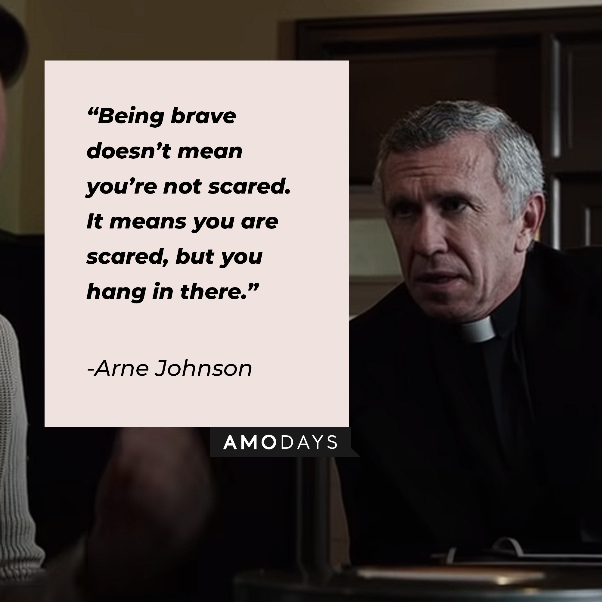 An image of a character from the Conjuring franchise with Arne’s quote: “Being brave doesn’t mean you’re not scared. It means you are scared, but you hang in there.” | Source: youtube.com/WarnerBrosPictu