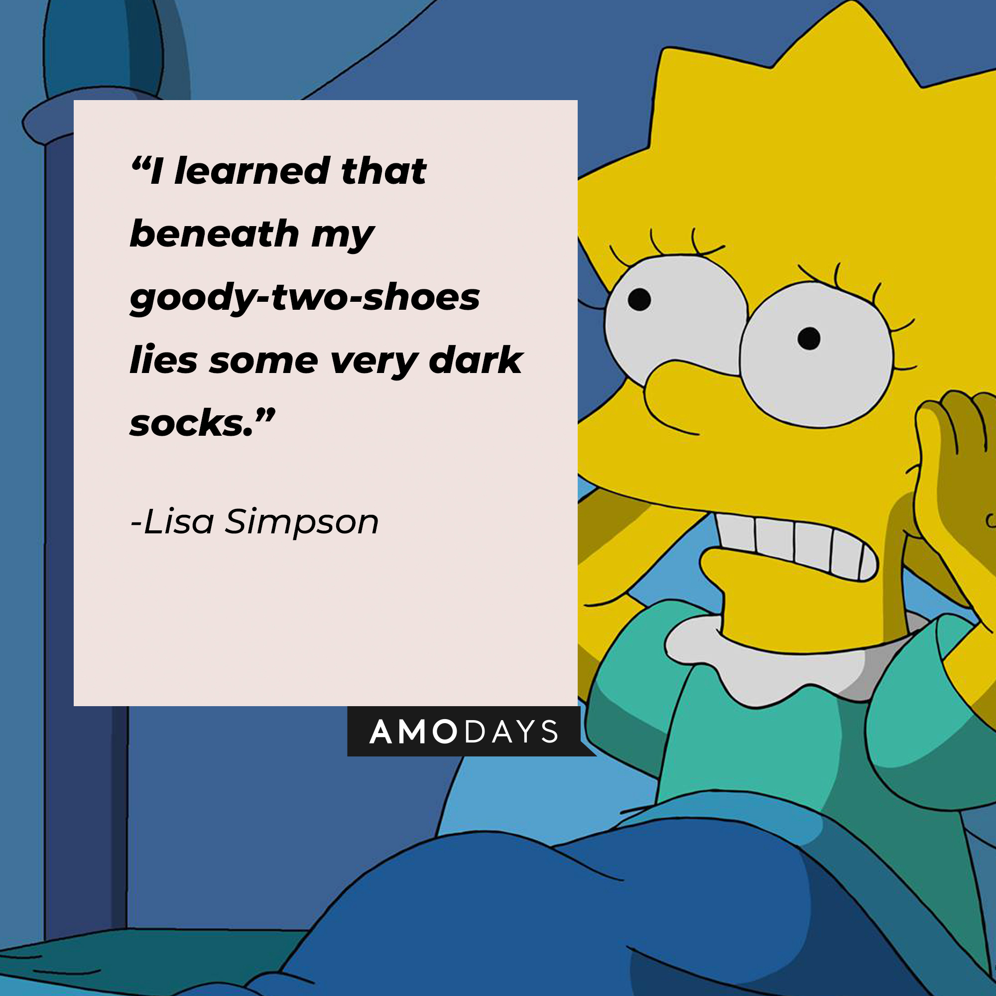 Lisa Simpson, with her quote: "I learned that beneath my goody-two-shoes lies some very dark socks." | Source: facebook.com/TheSimpsons