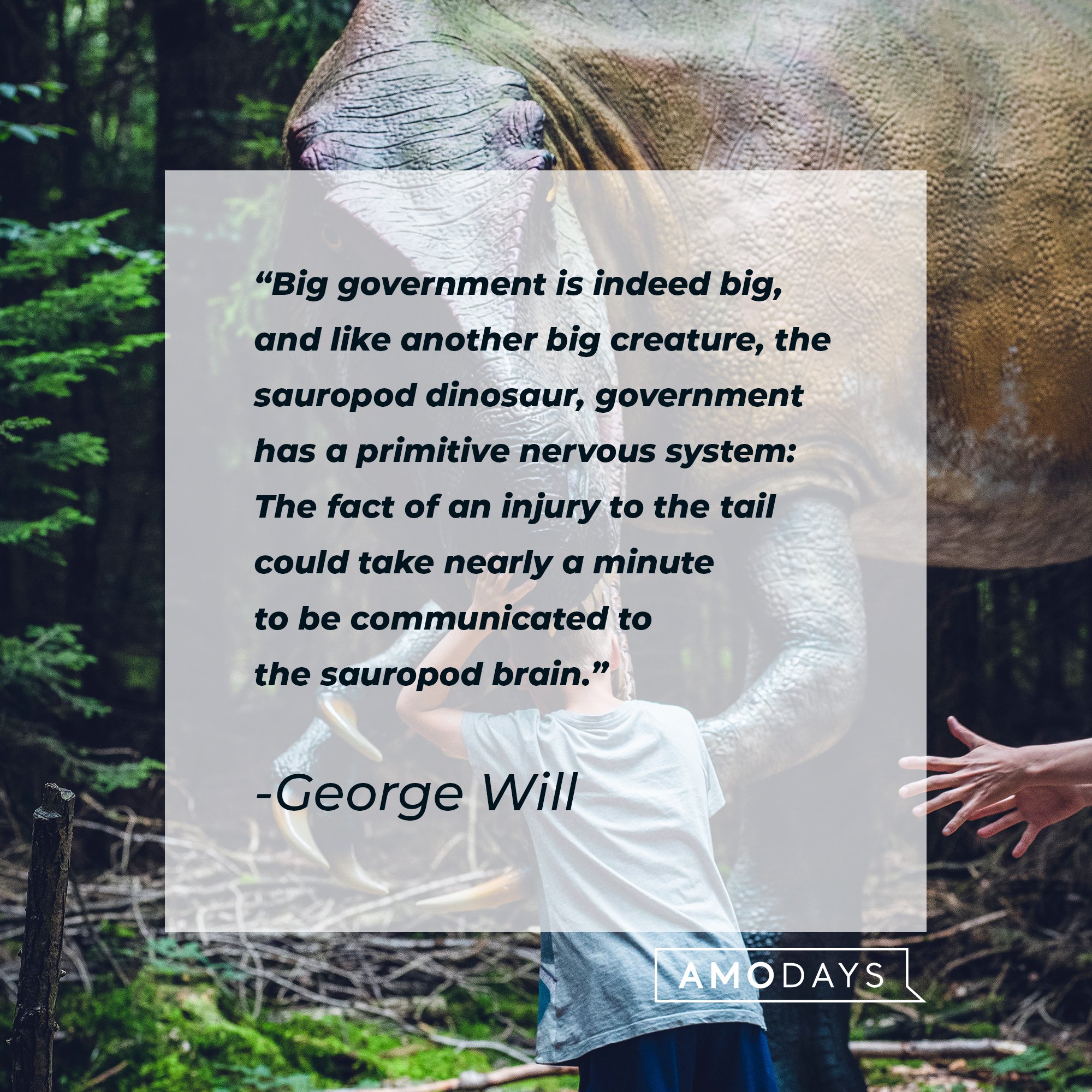 George Will’s quote: "Big government is indeed big, and like another big creature, the sauropod dinosaur, government has a primitive nervous system: The fact of an injury to the tail could take nearly a minute to be communicated to the sauropod brain." | Image: AmoDays