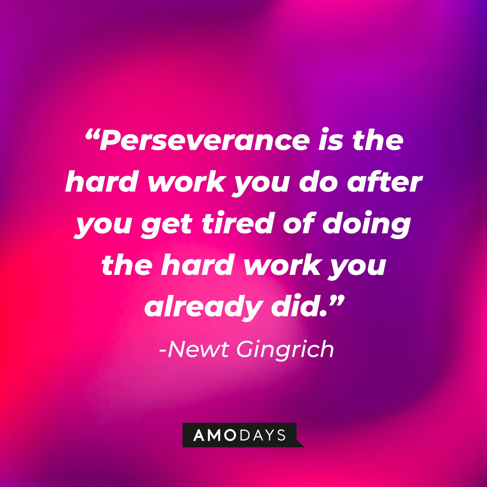  Newt Gingrich's quote: “Perseverance is the hard work you do after you get tired of doing the hard work you already did.” | Image: AmoDays
