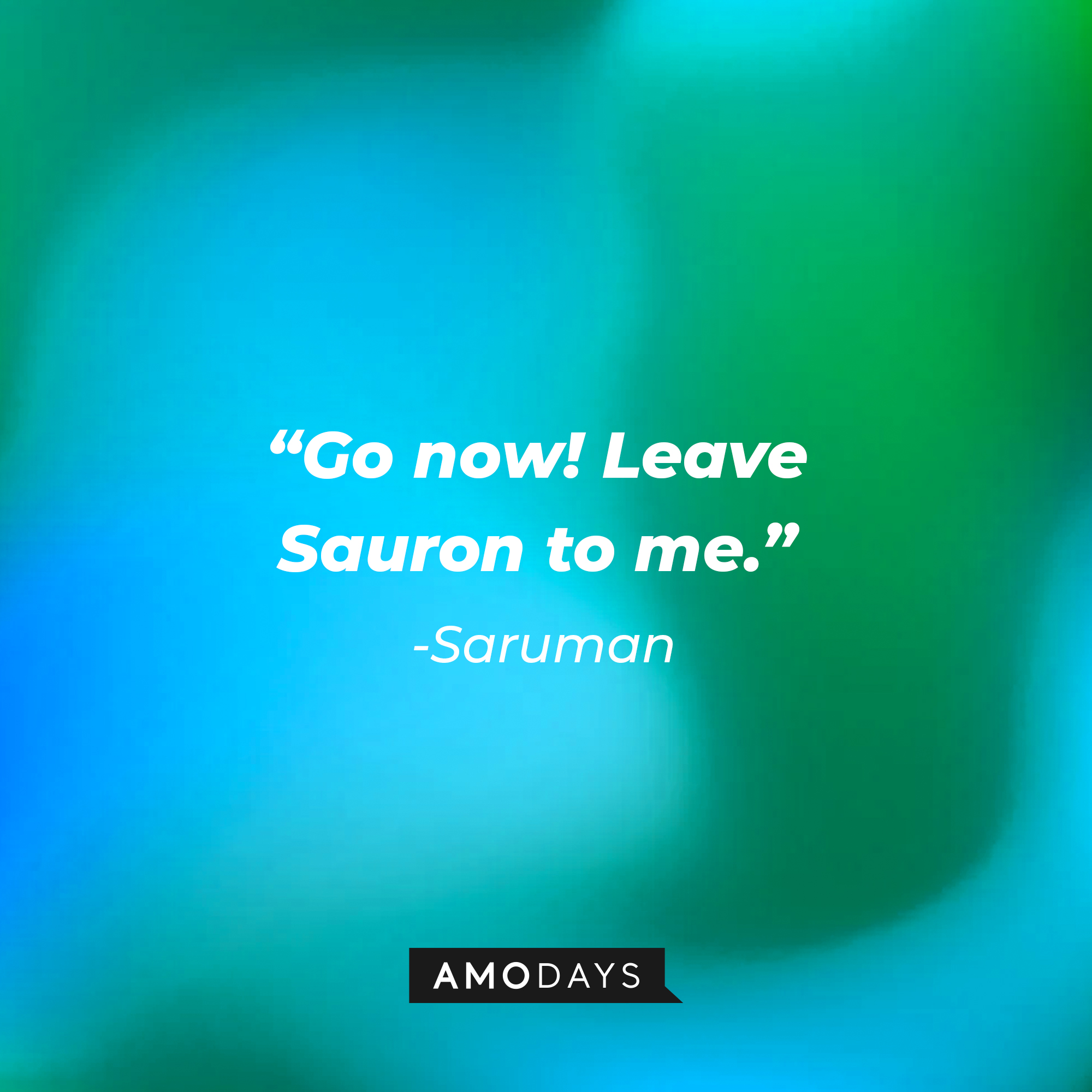 Saruman's quote: “Go now! Leave Sauron to me.” | Source: Amodays