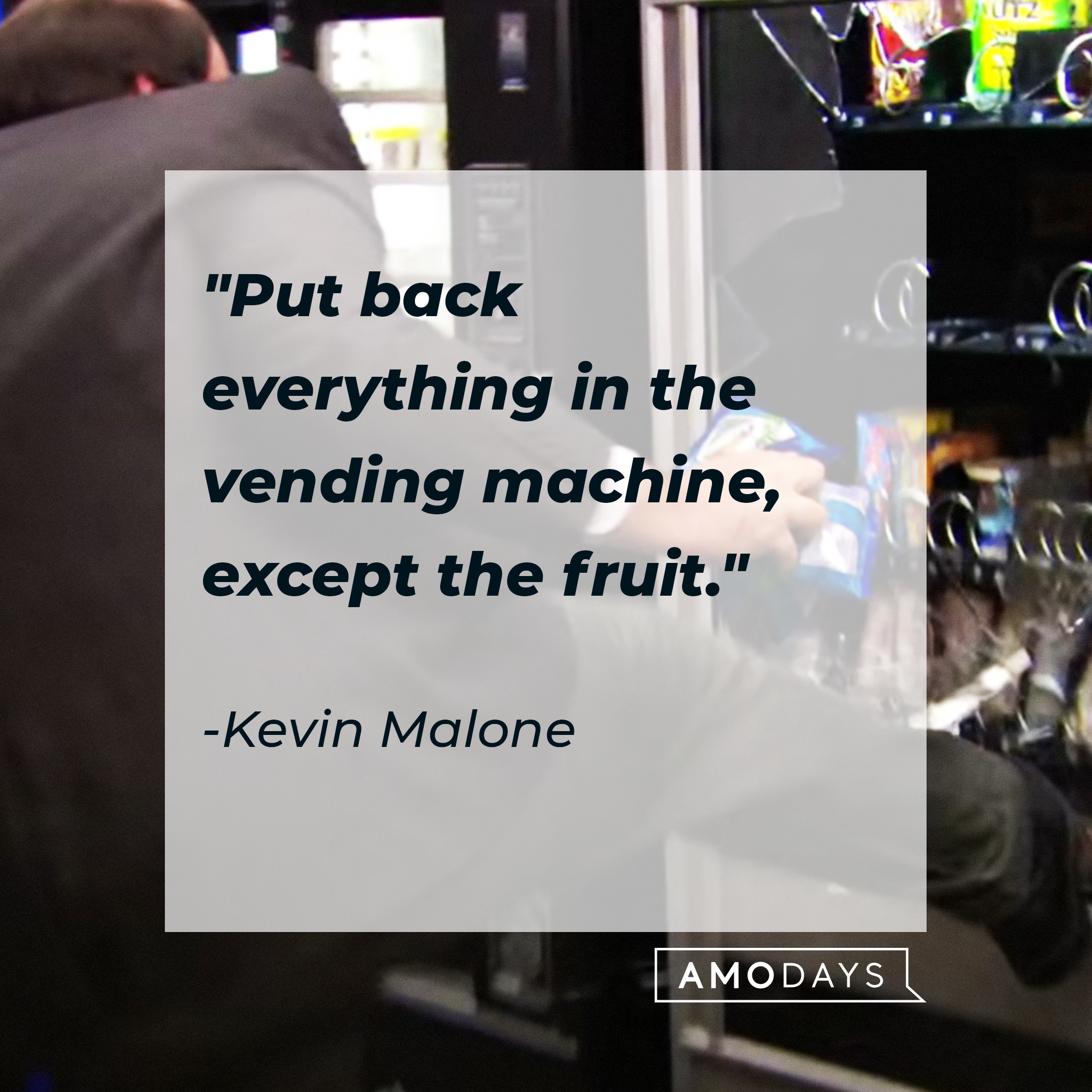 An image of Kevin Malone, with his quote: “Put back everything in the vending machine, except the fruit.” | Source: Youtube.com/The Office