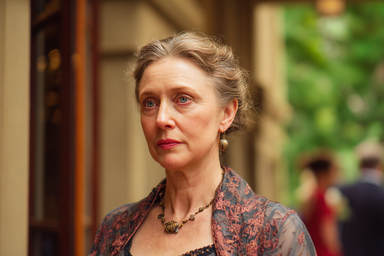 Kobieta stojąca na ślubie swojej córki | Źródło: Midjourney