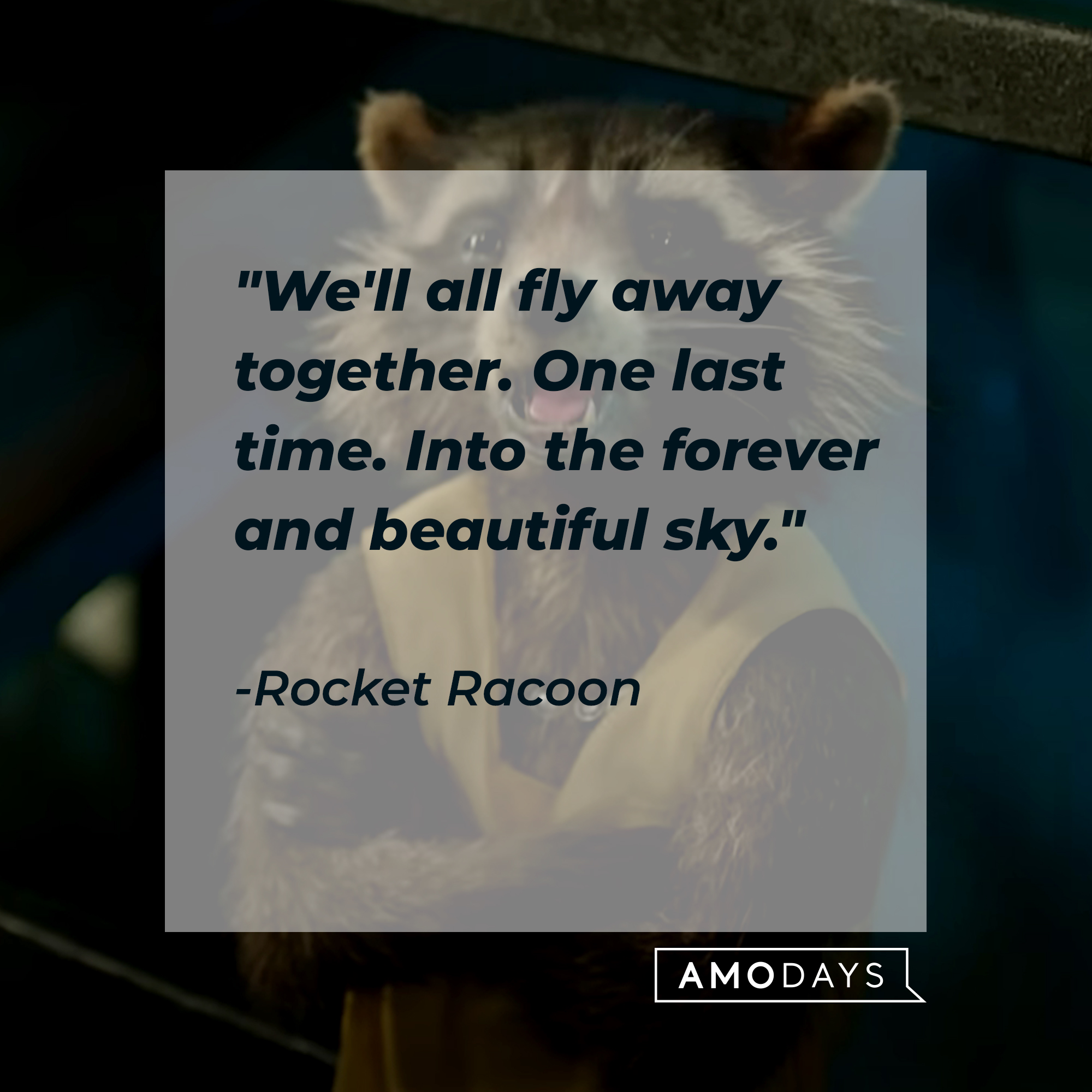 Rocket Raccoon's quote, "We'll all fly away together. One last time. Into the forever and beautiful sky." | Image: youtube.com/marvel