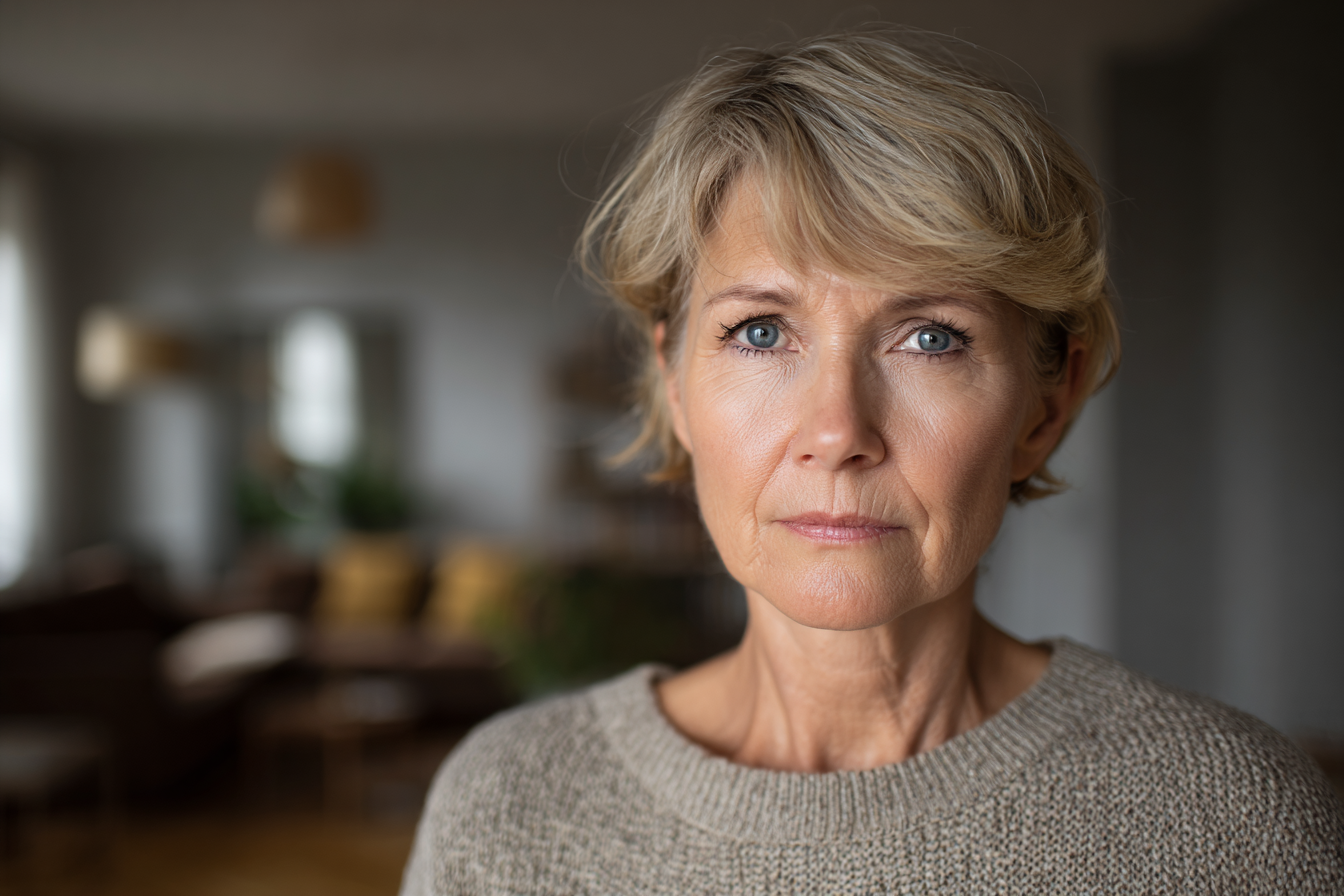 Starsza kobieta patrząca prosto przed siebie | Źródło: Midjourney