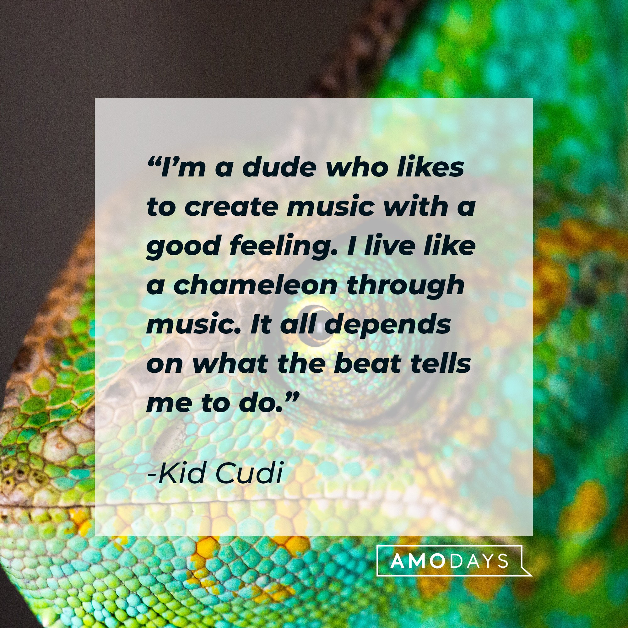 Kid Cudi’s quote: “I’m a dude who likes to create music with a good feeling. I live like a chameleon through music. It all depends on what the beat tells me to do.” | Image: AmoDays 