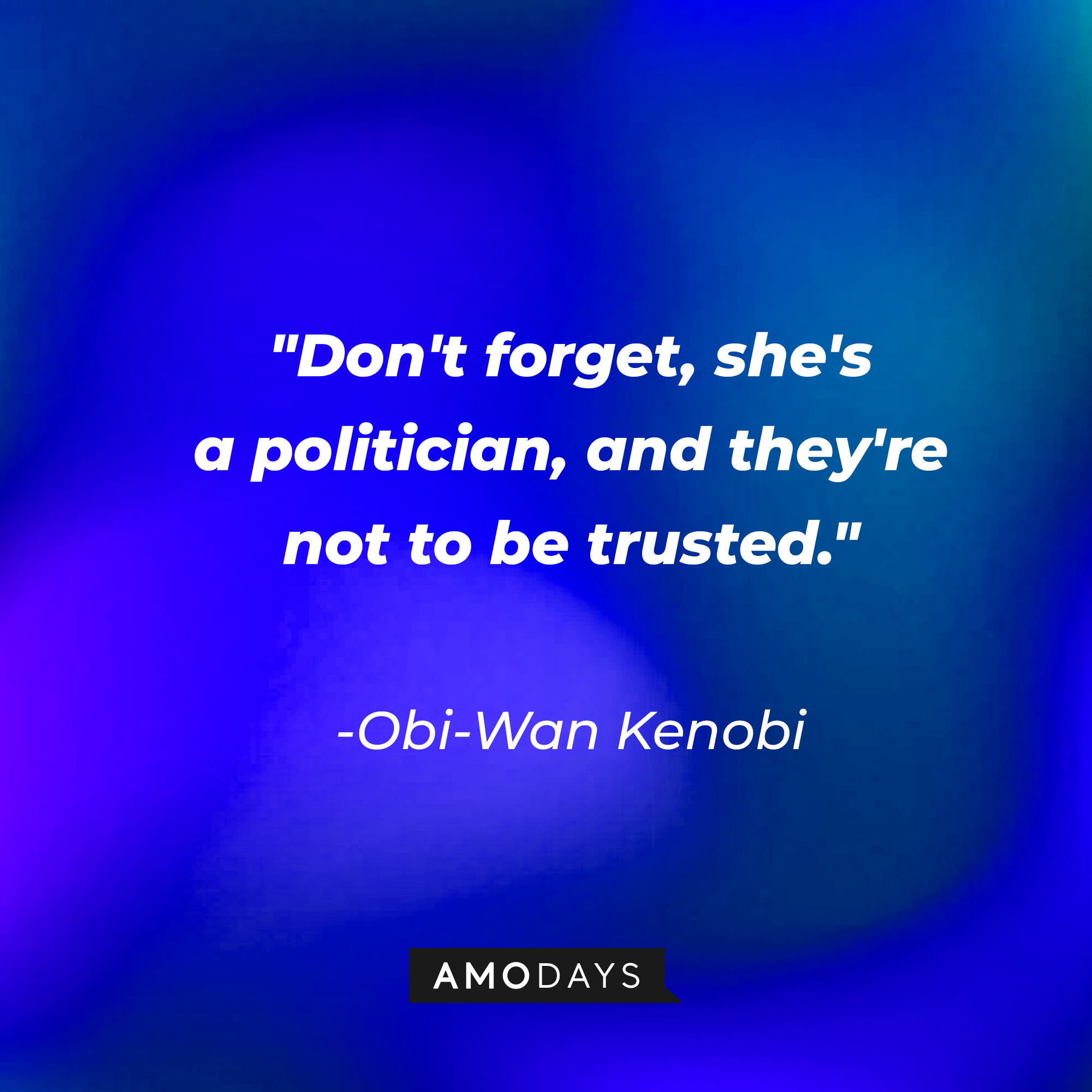 Obi-Wan Kenobi's quote: "Don't forget, she's a politician, and they're not to be trusted." | Source: AmoDays