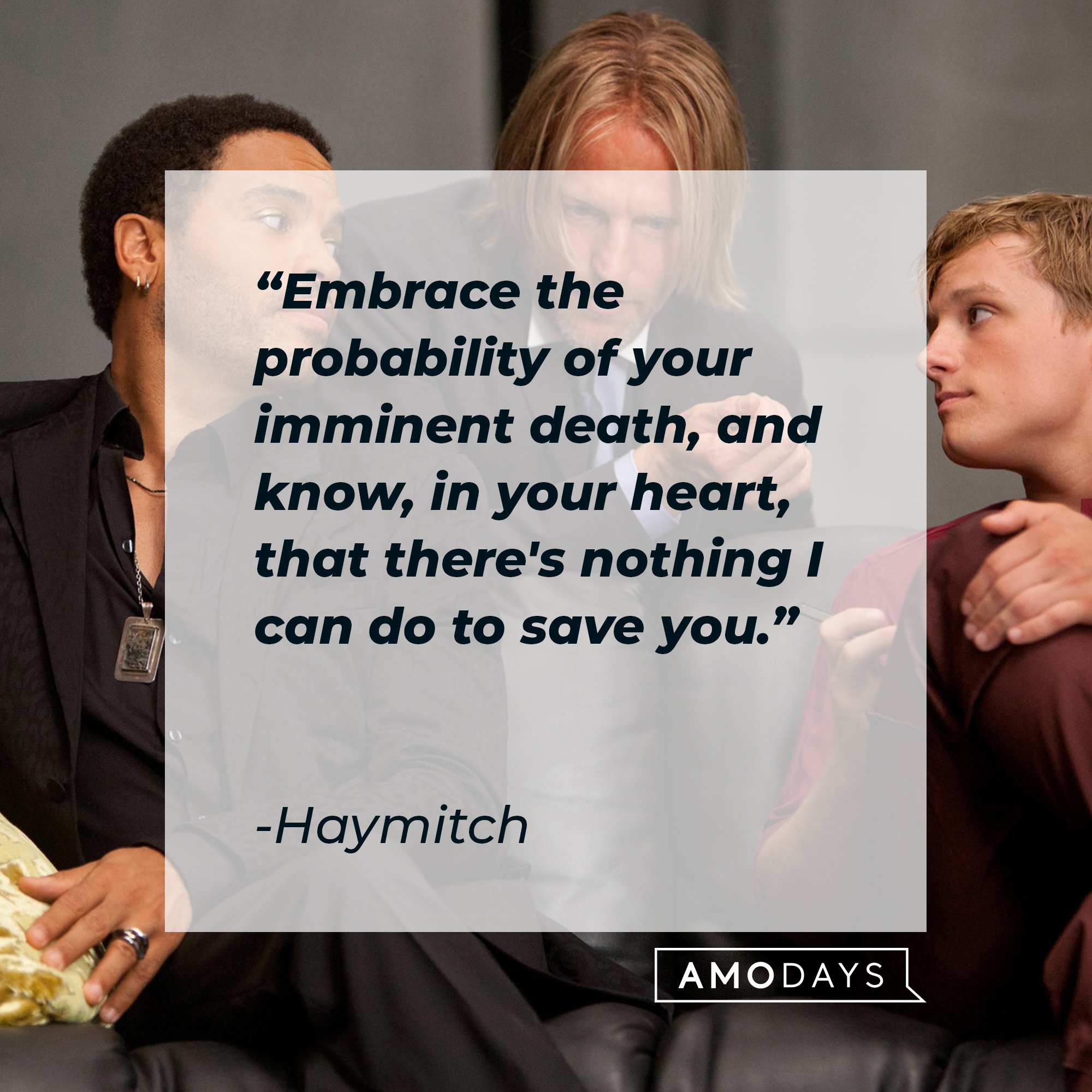 Haymitch's quote: "Embrace the probability of your imminent death, and know, in your heart, that there's nothing I can do to save you." | Source: facebook.com/TheHungerGamesMovie