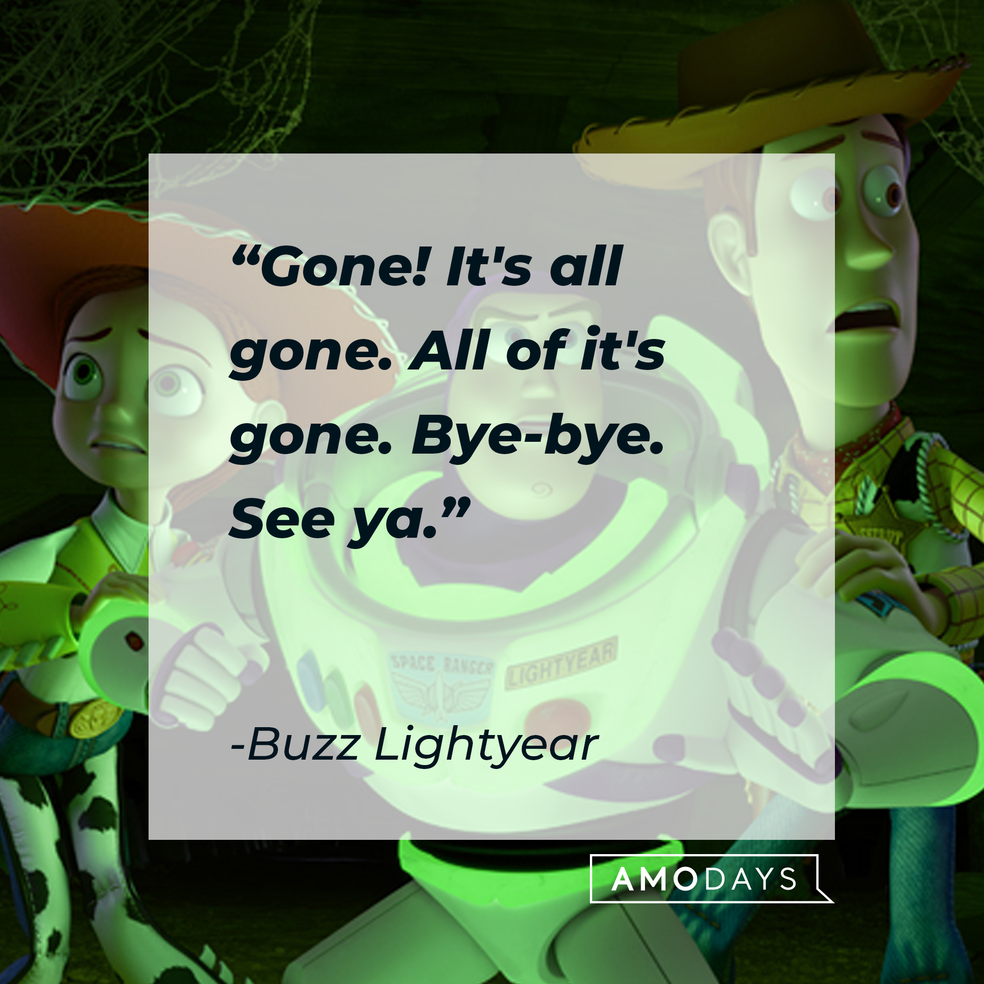 Buzz Lightyear's quote: "Gone! It's all gone. All of it's gone. Bye-bye. See ya." | Source: Facebook/BuzzLightyear