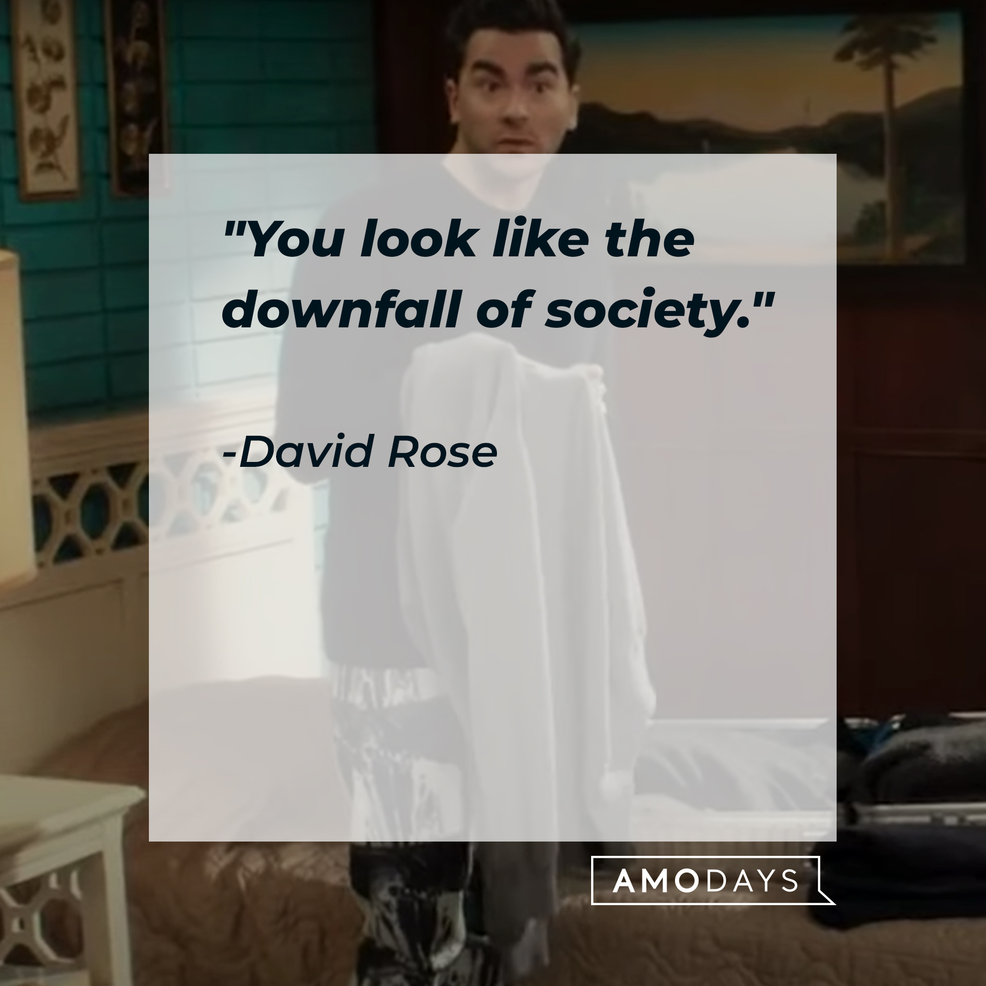 A photo of David Rose with the quote, "You look like the downfall of society." | Source: YouTube/PopTVVideo