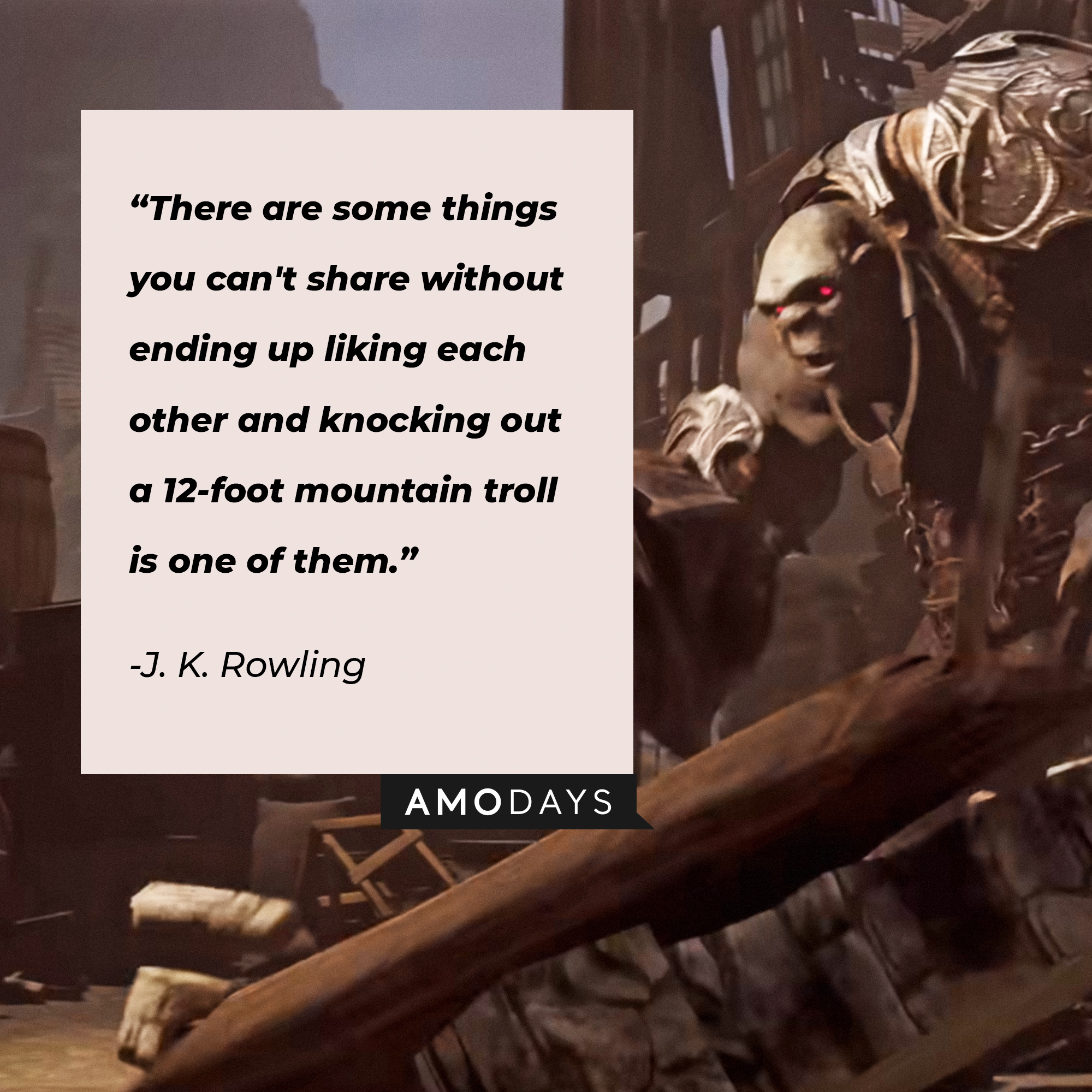 J. K. Rowling's quote: "There are some things you can't share without ending up liking each other and knocking out a 12-foot mountain troll is one of them." | Source: Youtube.com/HogwartsLegacy