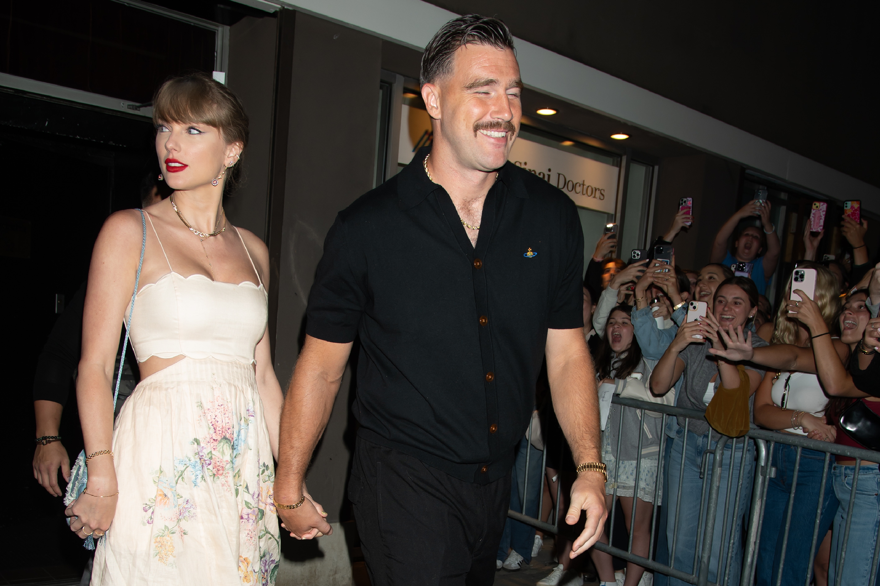 Taylor Swift and Travis Kelce are seen leaving Karen Elson's wedding on September 7, 2024, in New York | Source: Getty Images