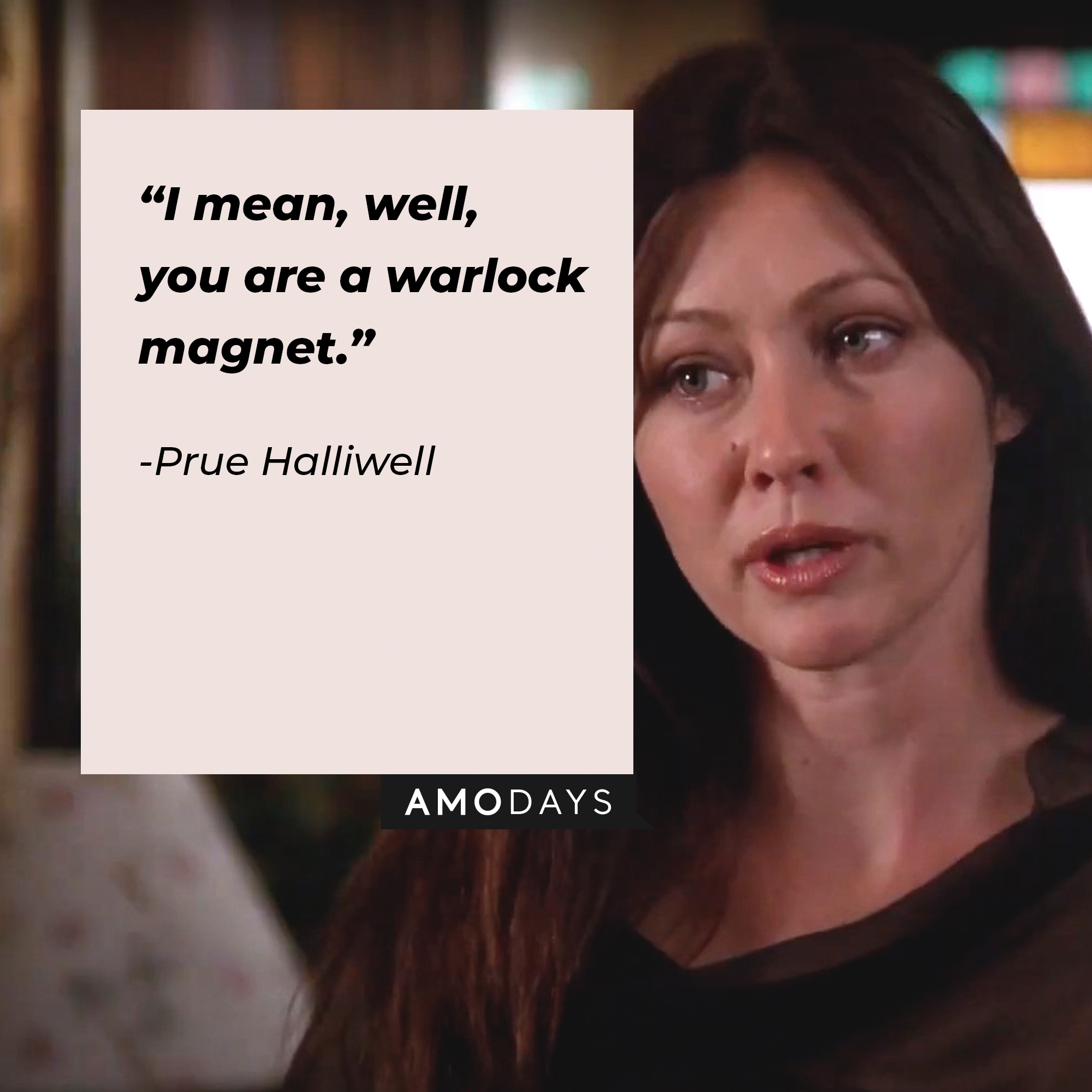 An image of Prue Halliwell with her quote: “I mean, well, you are a warlock magnet.” │Source: facebook.com/charmedtv