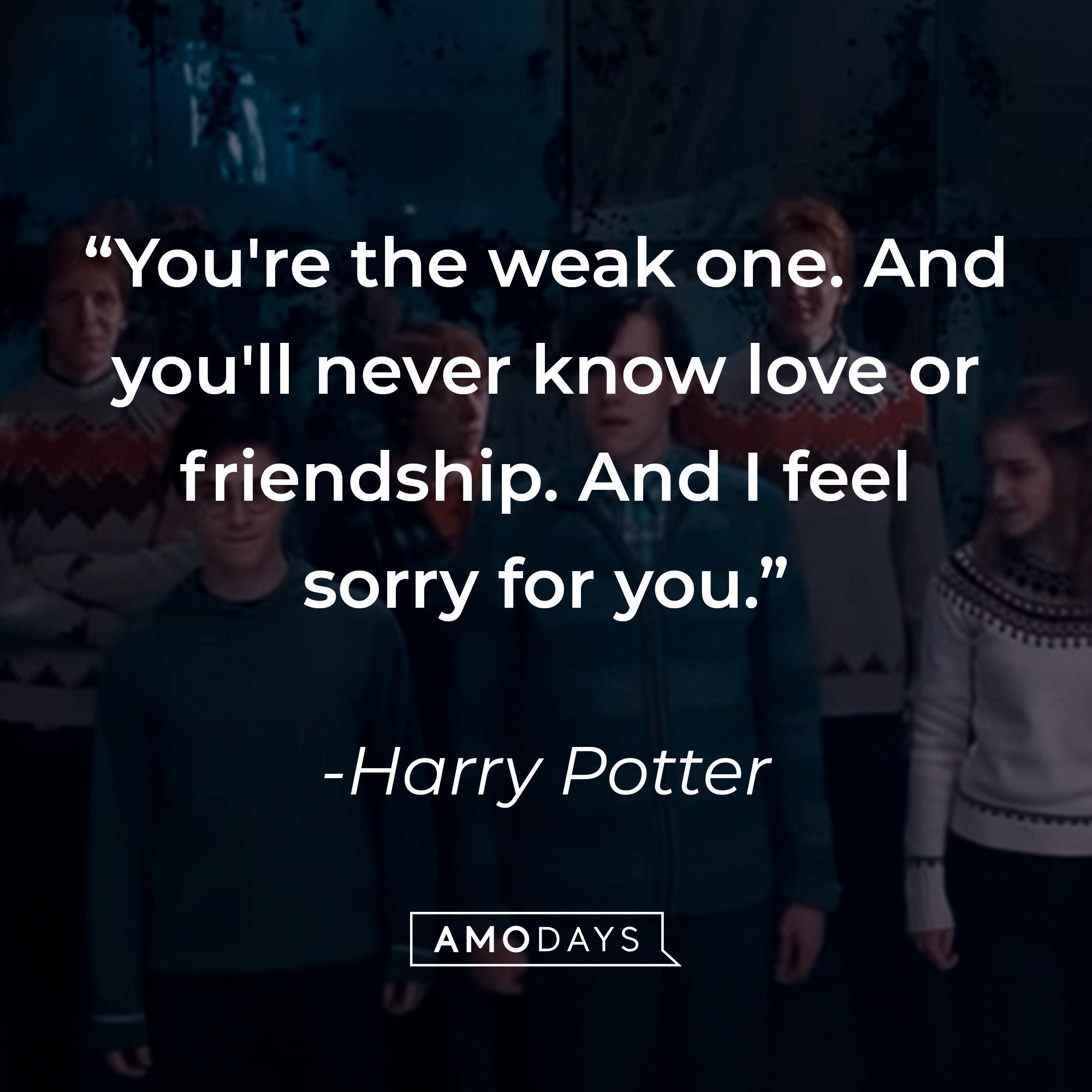 Harry Potter's quote: “You're the weak one. And you'll never know love or friendship. And I feel sorry for you.” | Source: youtube.com/harrypotter