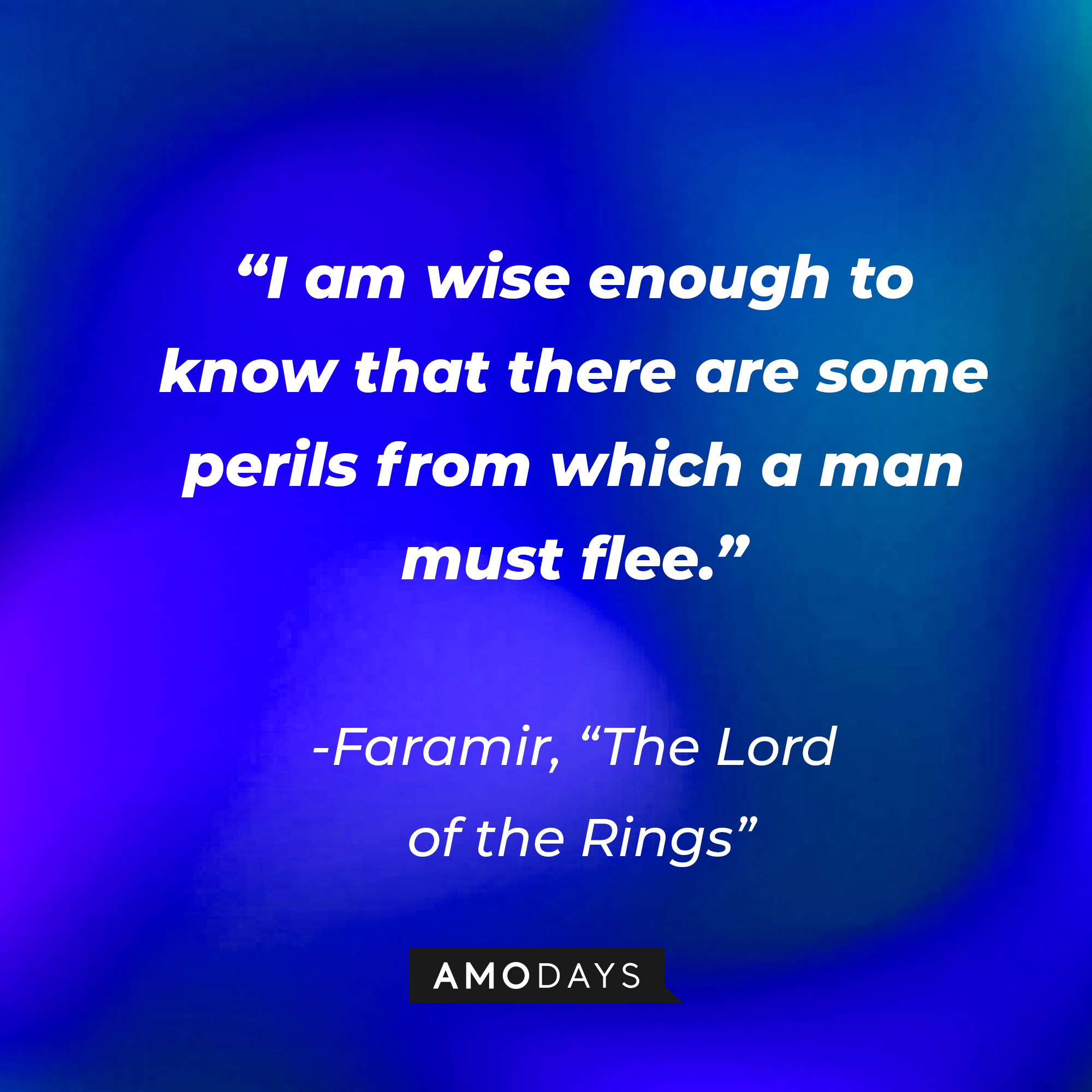 Faramir's quote from "The Lord of the Rings": "I am wise enough to know that there are some perils from which a man must flee." | Source: AmoDays