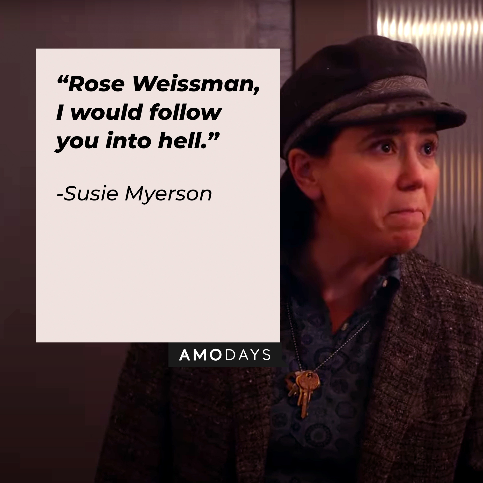 Susie Myerson with her quote: “Rose Weissman, I would follow you into hell.”  | Source: youtube.com/PrimeVideoUK