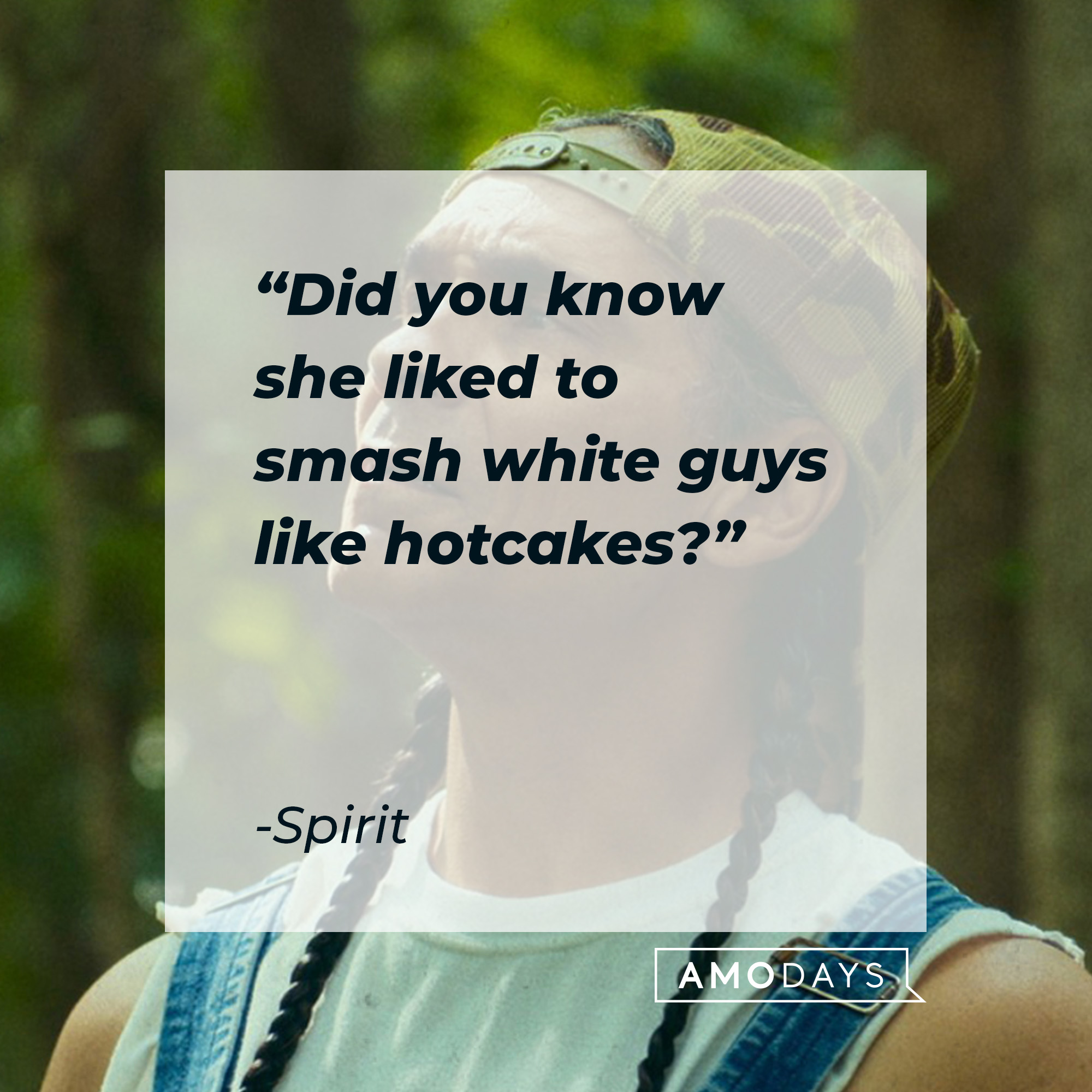 Spirit, with his quote: "Did you know she liked to smash white guys like hotcakes?" | Source: Facebook.com/RezDogsFX
