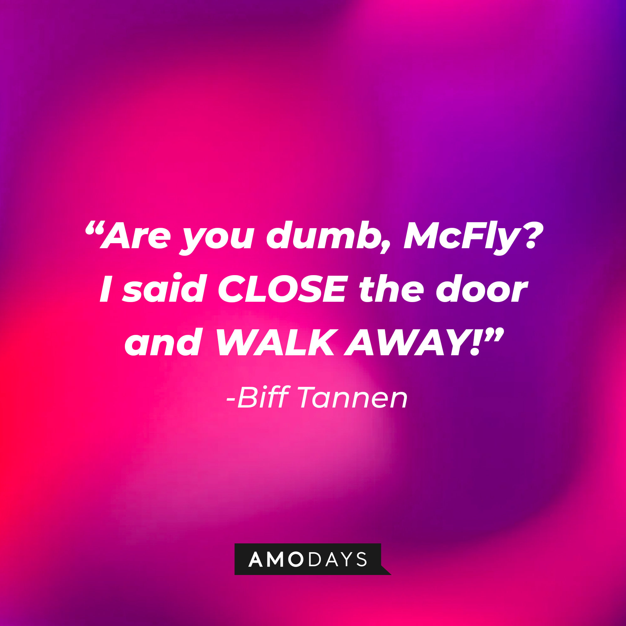 Biff Tannen’s quote: “Are you dumb, McFly? I said CLOSE the door and WALK AWAY!” | Source: AmoDays