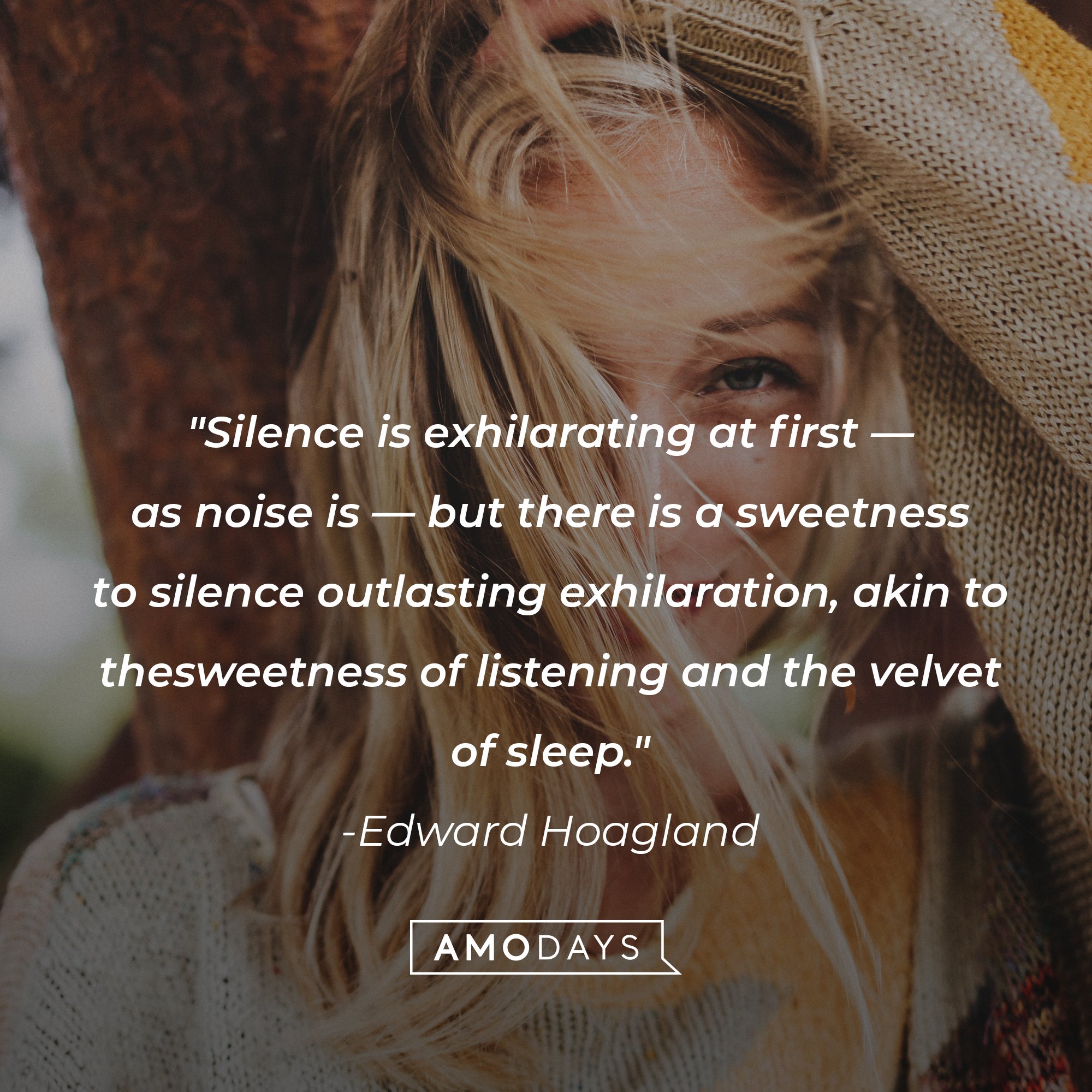Edward Hoagland’s quote: "Silence is exhilarating at first—as noise is—but there is a sweetness to silence outlasting exhilaration, akin to the sweetness of listening and the velvet of sleep." | Image: AmoDays 