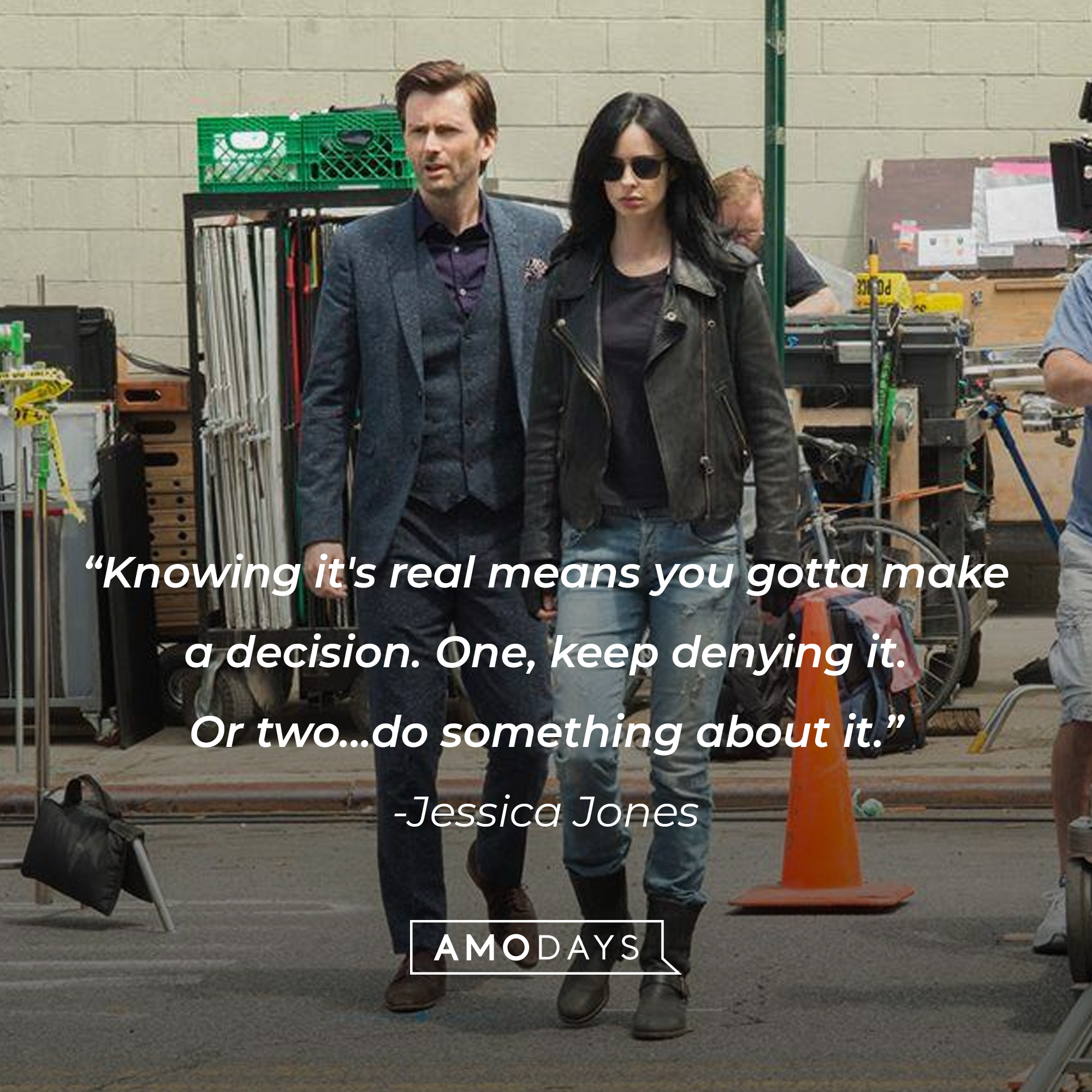 An image of Jessica Jones and Kilgrave with her quote: "Knowing it's real means you gotta make a decision. One, keep denying it. Or two...do something about it."┃Source:facebook.com/JessicaJonesLat