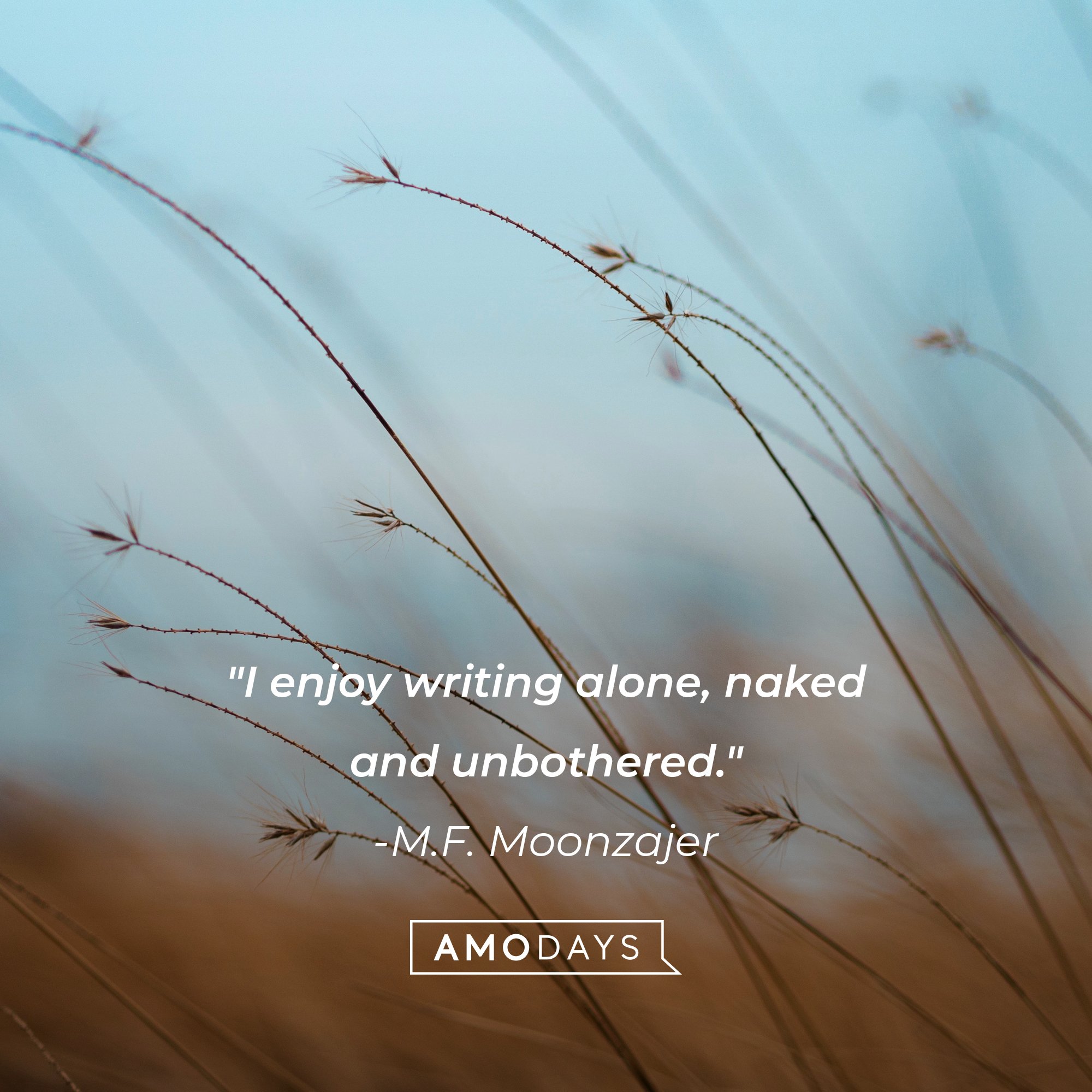 M.F. Moonzajer’s quote: "I enjoy writing alone, naked and unbothered." | Image: AmoDays