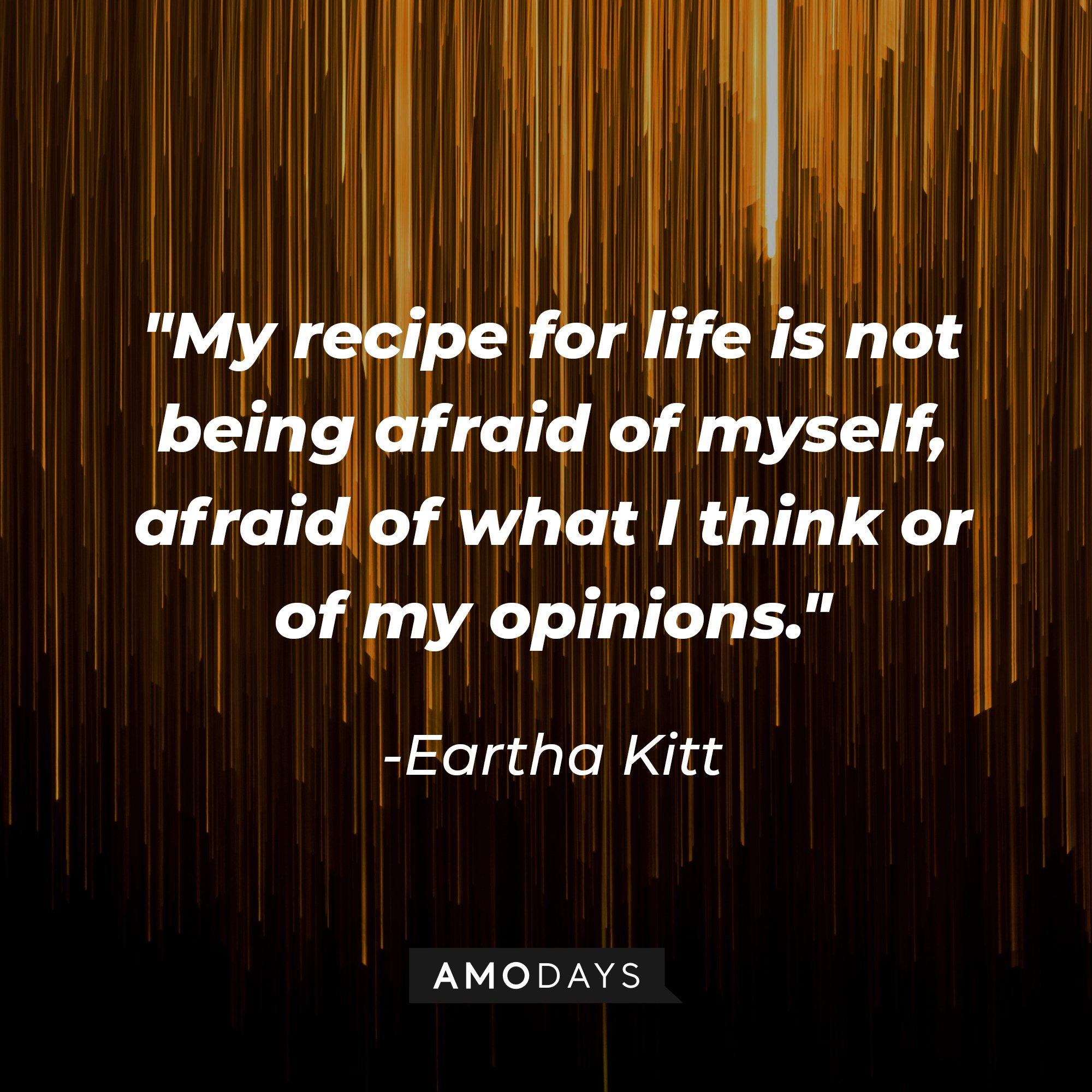 Eartha Kitt’s quote: "My recipe for life is not being afraid of myself, afraid of what I think or of my opinions." | Image: AmoDays