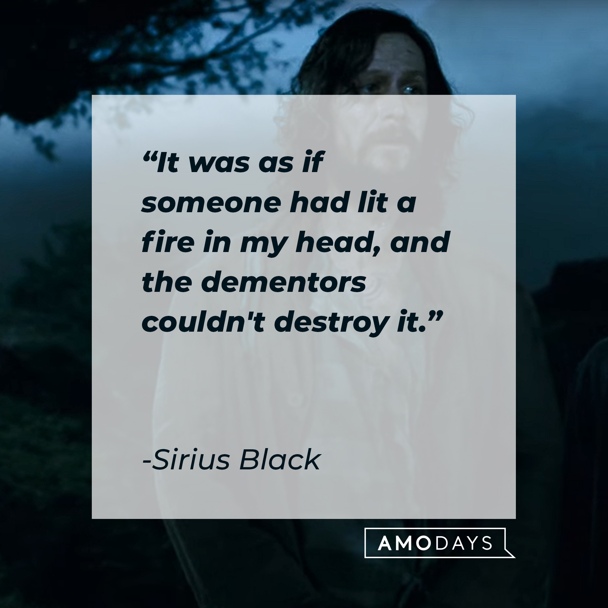 Sirius Black's quote: "It was as if someone had lit a fire in my head, and the dementors couldn't destroy it." | Source: YouTube/harrypotter