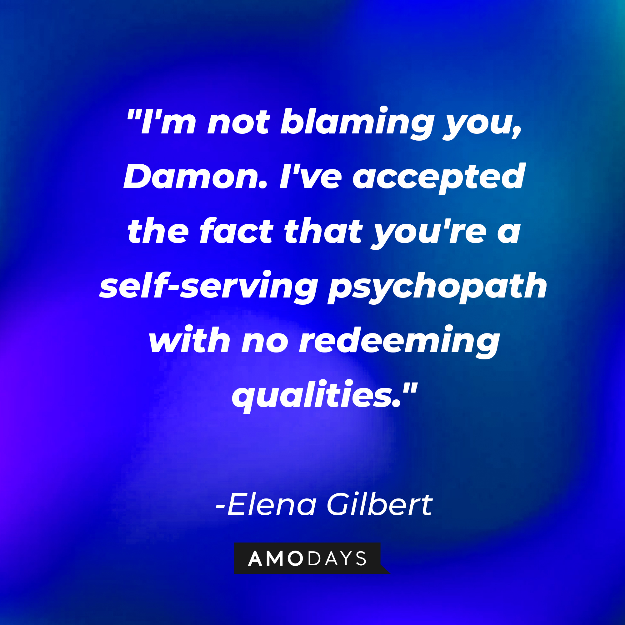 Elena Gilbert's quote: "I'm not blaming you, Damon. I've accepted the fact that you're a self-serving psychopath with no redeeming qualities." | Image: AmoDays