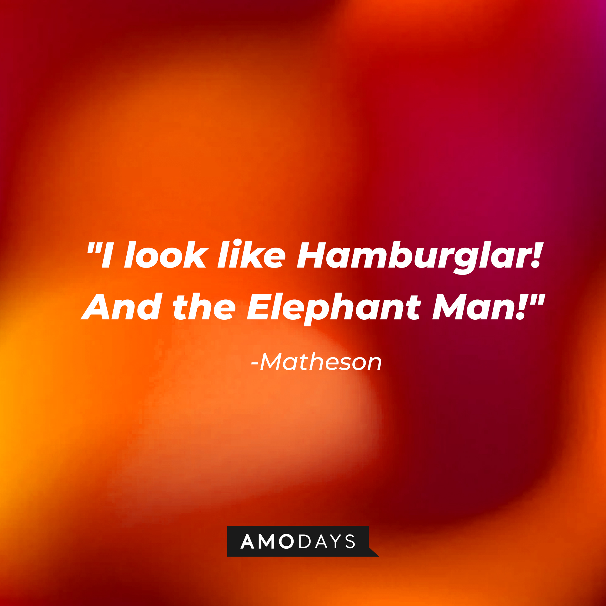 Matheson's quote: "I look like Hamburglar! And the Elephant Man!" | Source: AmoDays