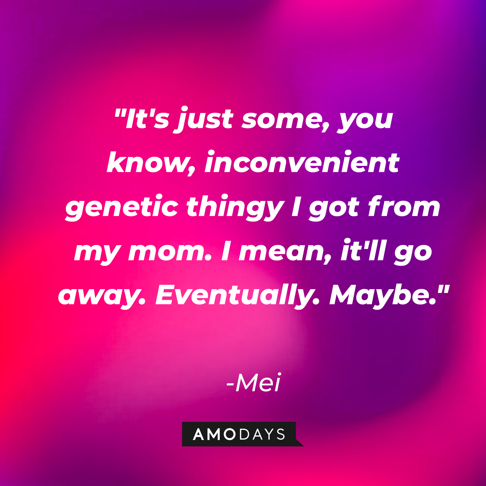 Mei's quote: "It's just some, you know, inconvenient genetic thingy I got from my mom. I mean, it'll go away. Eventually. Maybe." | Source: AmoDays