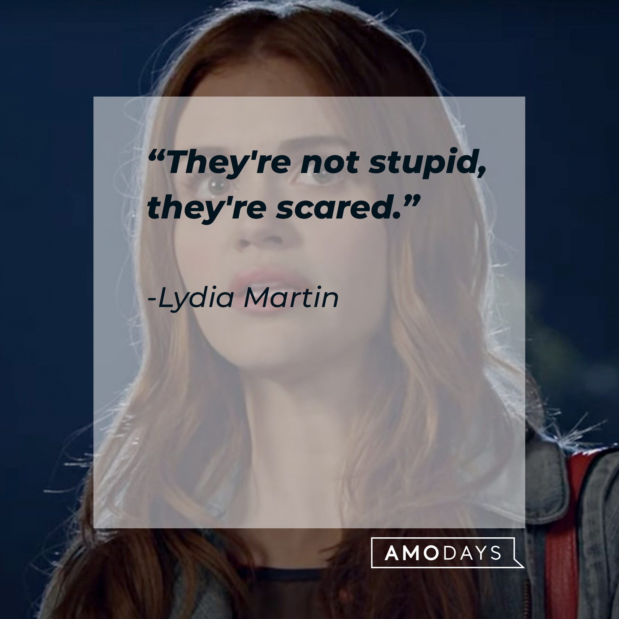 Lydia Martin, with her quote: “They're not stupid; they're scared.” | Source: facebook.com/TeenWolf