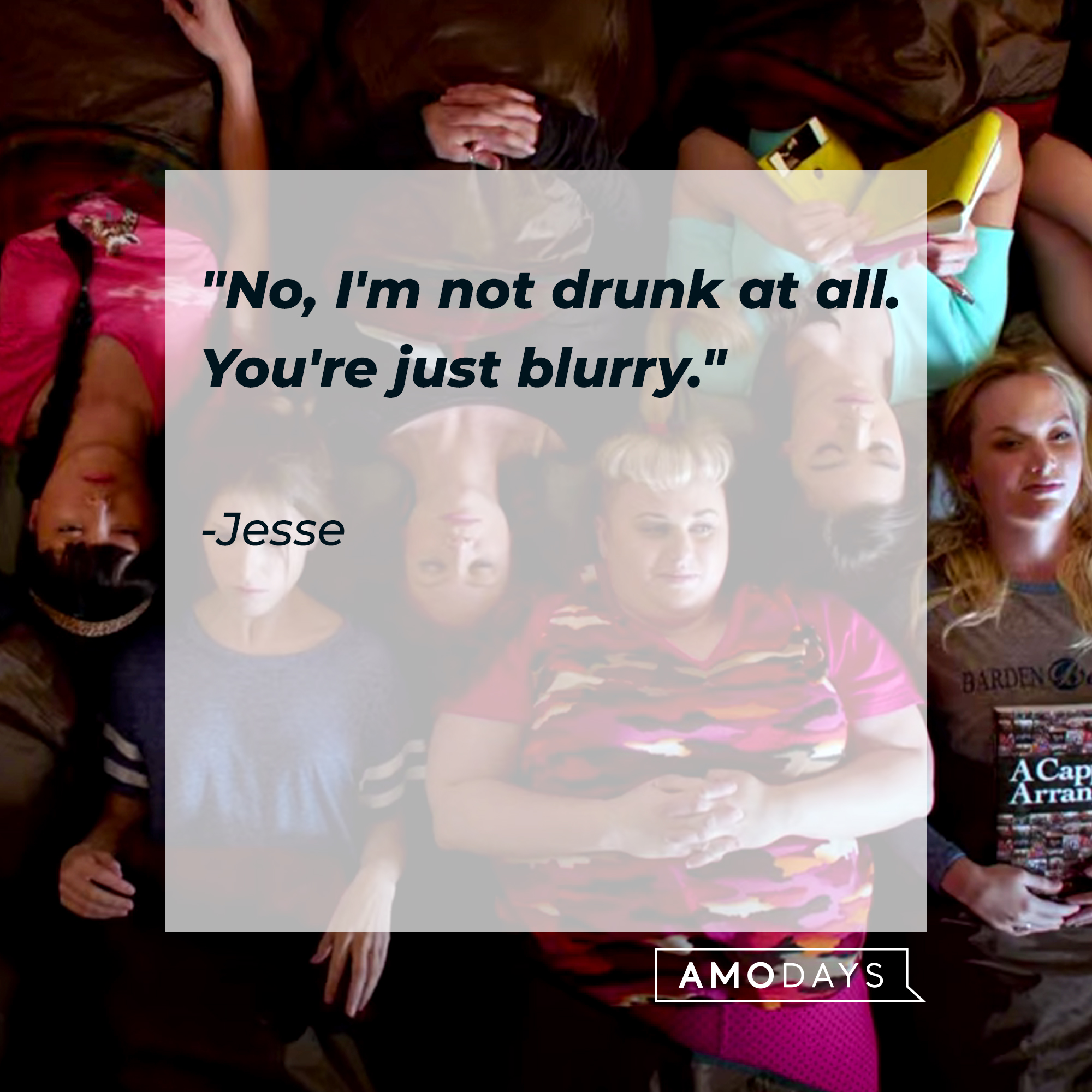 The Jesse quote, "No, I'm not drunk at all. You're just blurry." | Source: youtube.com/PitchPerfect