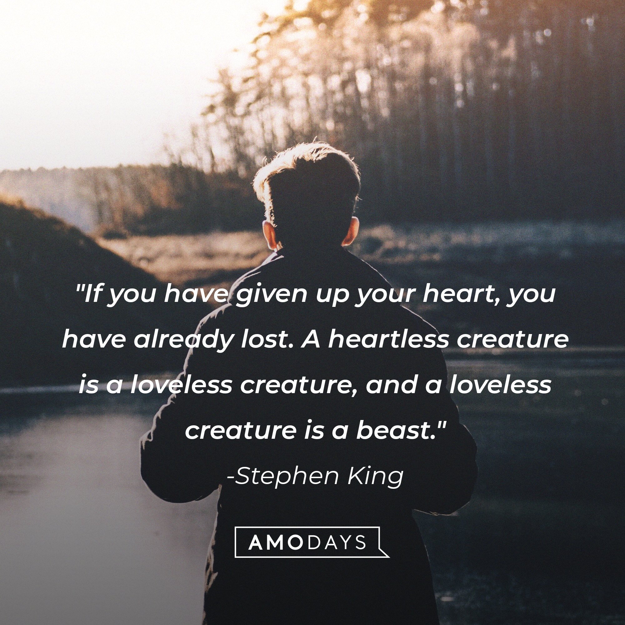 Stephen King's quote: "If you have given up your heart, you have already lost. A heartless creature is a loveless creature, and a loveless creature is a beast." | Image: AmoDays