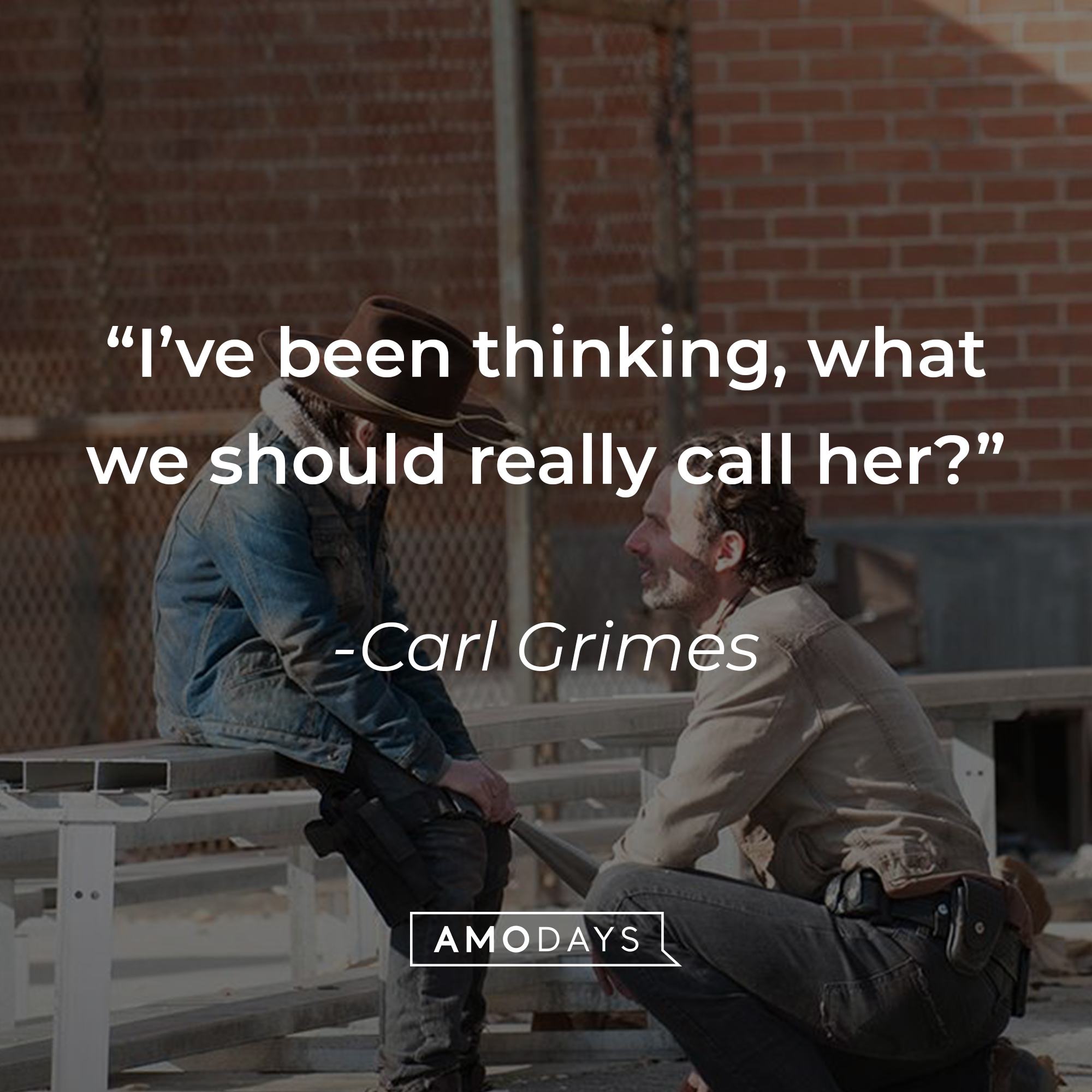 Carl Grimes and another character with Grines’ quote “I’ve been thinking, what we should really call her?” | Source: facebook.com/TheWalkingDeadAMC