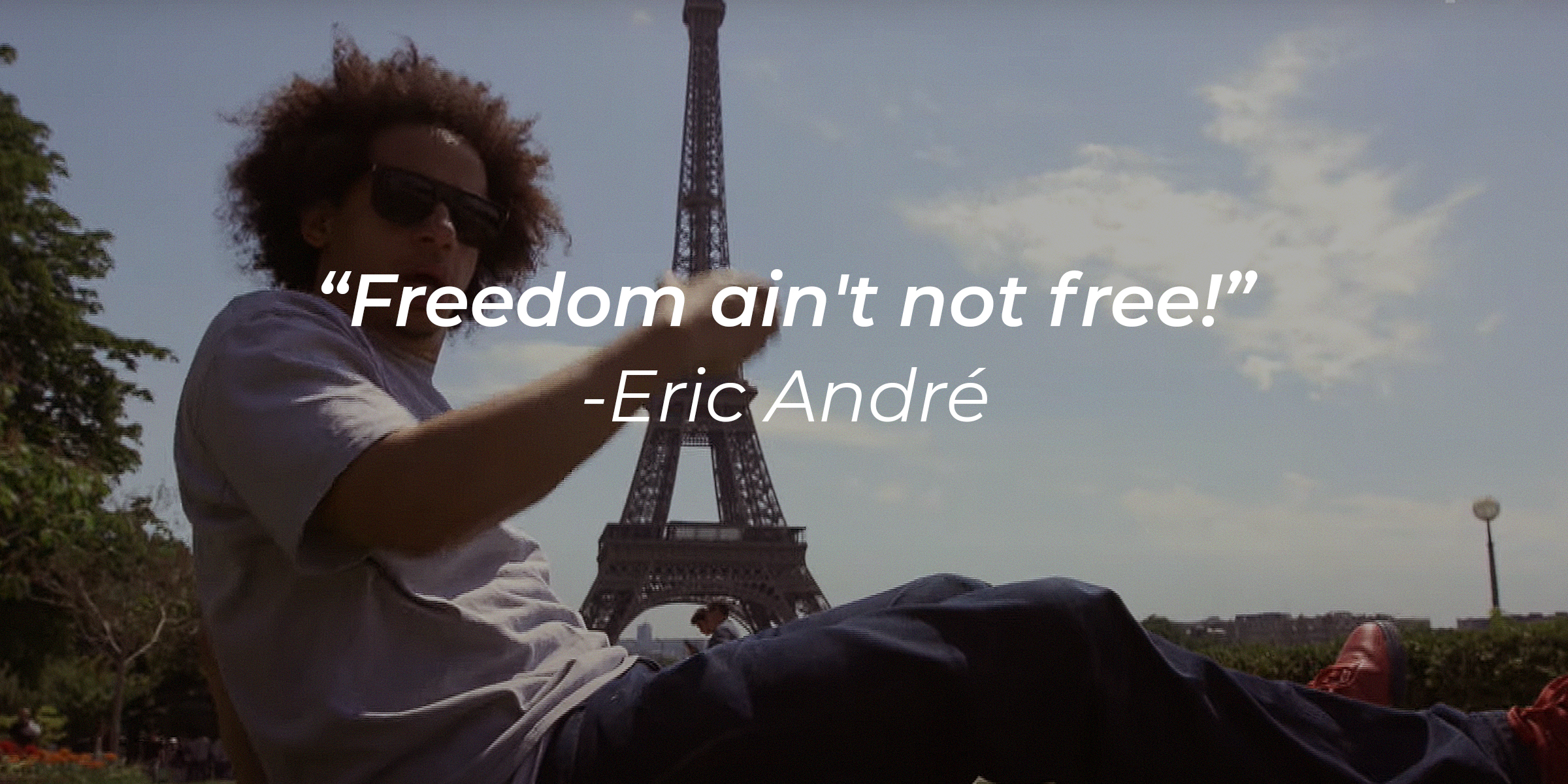 Photo of Eric André with the quote: "Freedom ain't not free!" | Source: Youtube.com/adultswim