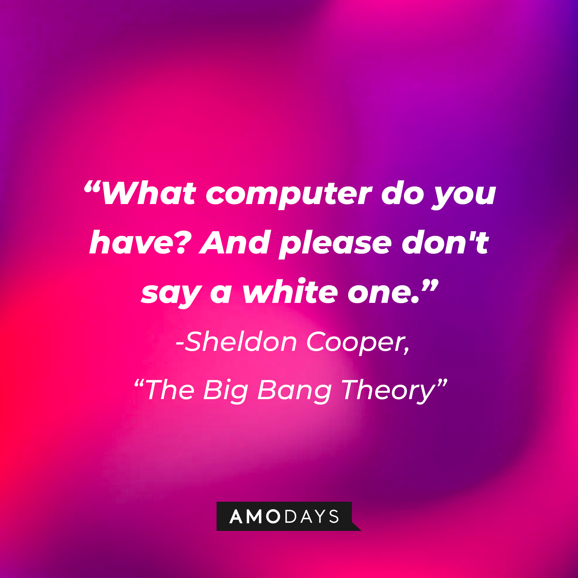 Sheldon Cooper's quote from "The Big Bang Theory": "What computer do you have? And please don't say a white one." | Source: Amodays