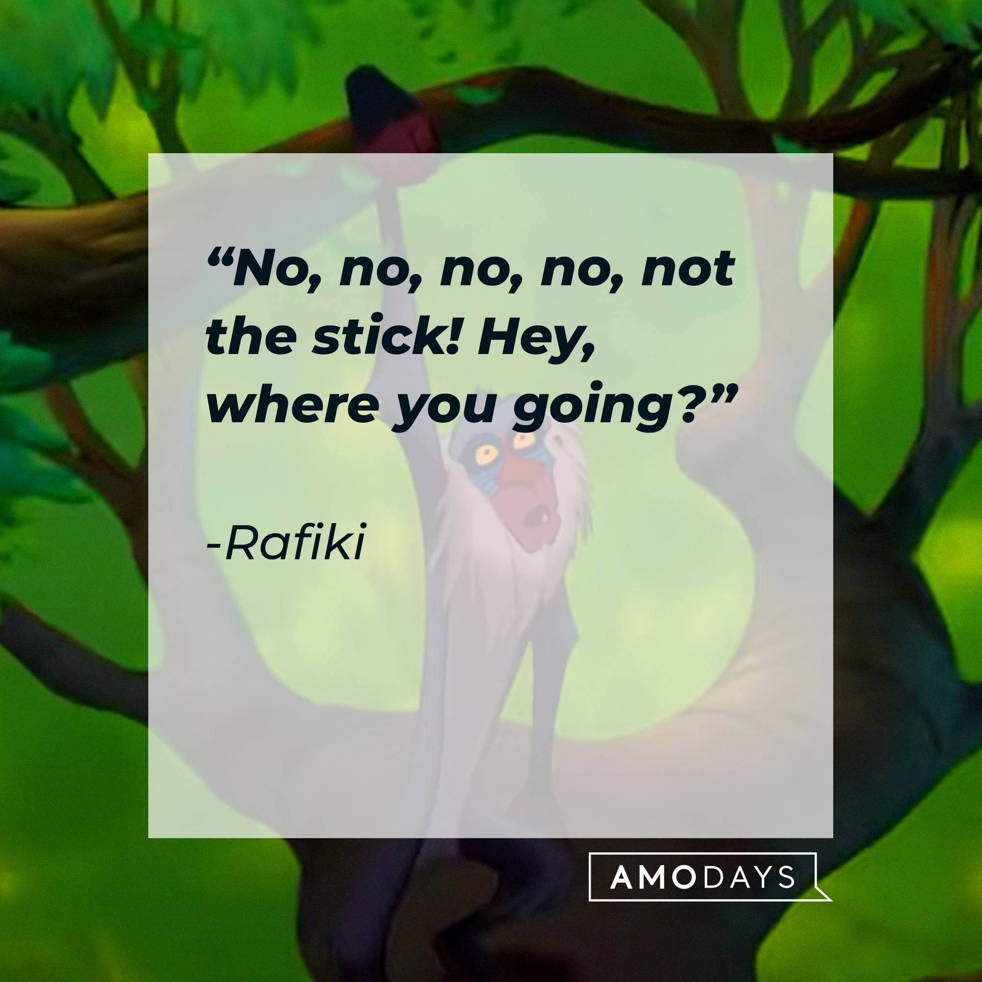 Rafiki's quote: "No, no, no, no, not the stick! Hey, where you going?" | Source: Facebook/DisneyTheLionKing