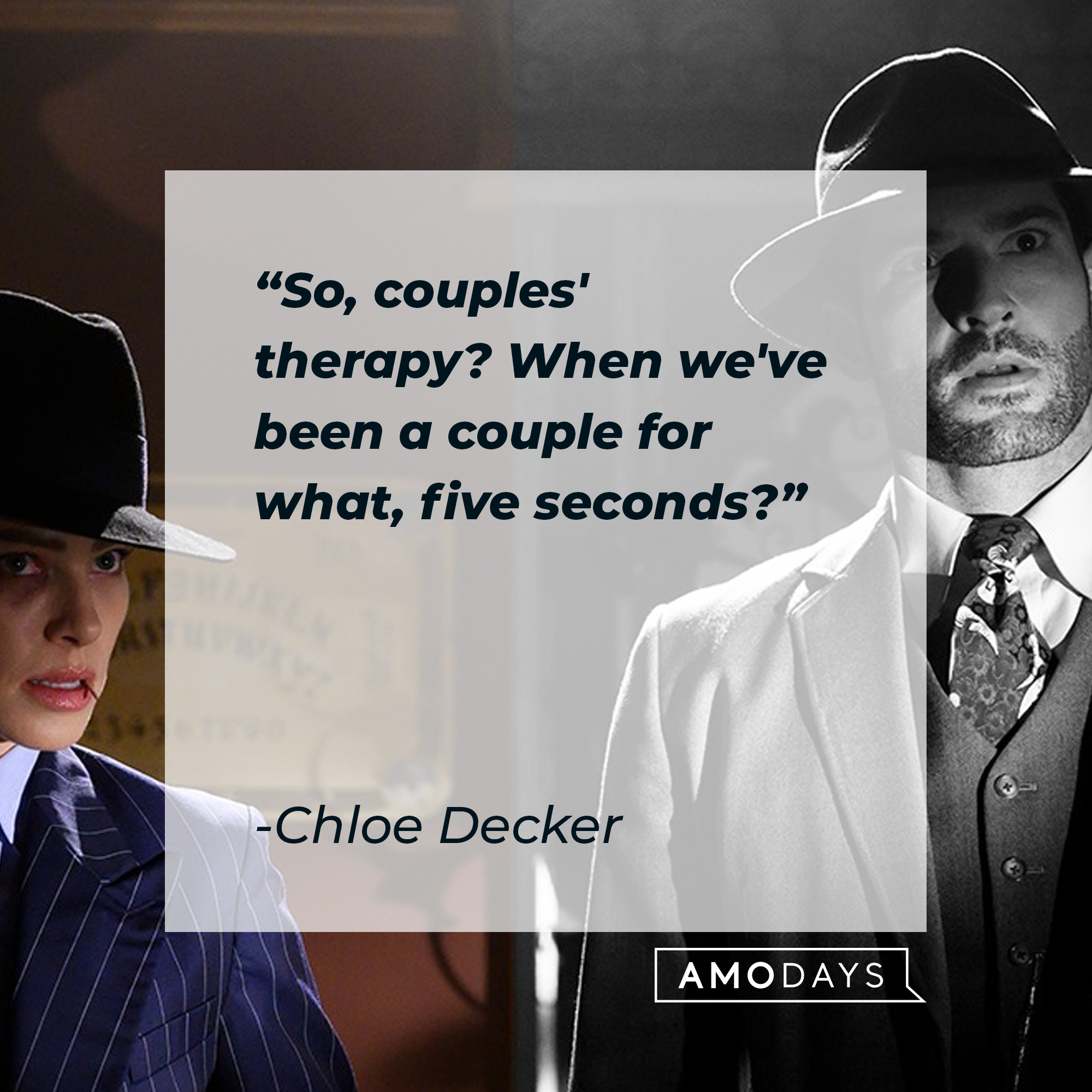 Chloe Decker’s quote: "So, couples' therapy? When we've been a couple for what, five seconds?" | Source: Facebook.com/LuciferNetflix