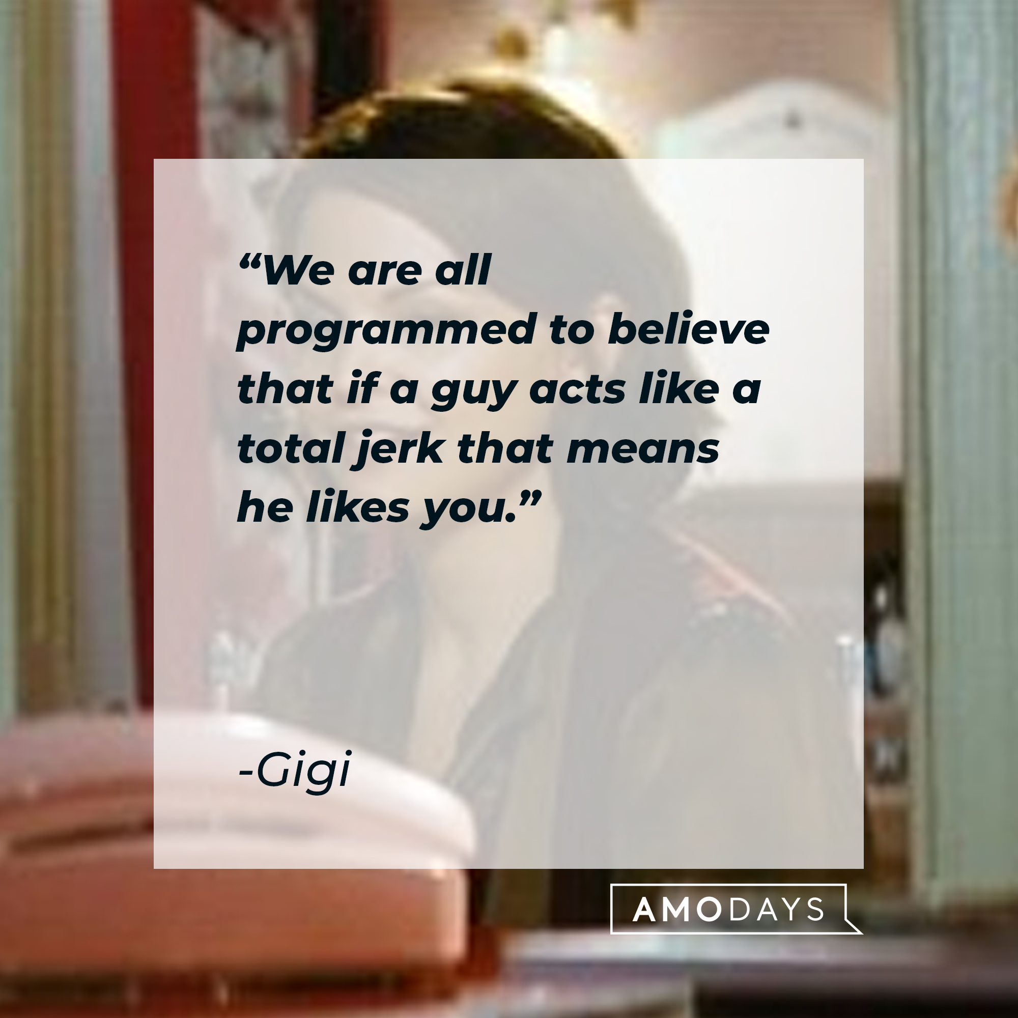Gigi's quote: "We are all programmed to believe that if a guy acts like a total jerk that means he likes you." | Source: Facebook/hesjustnotthatintoyou